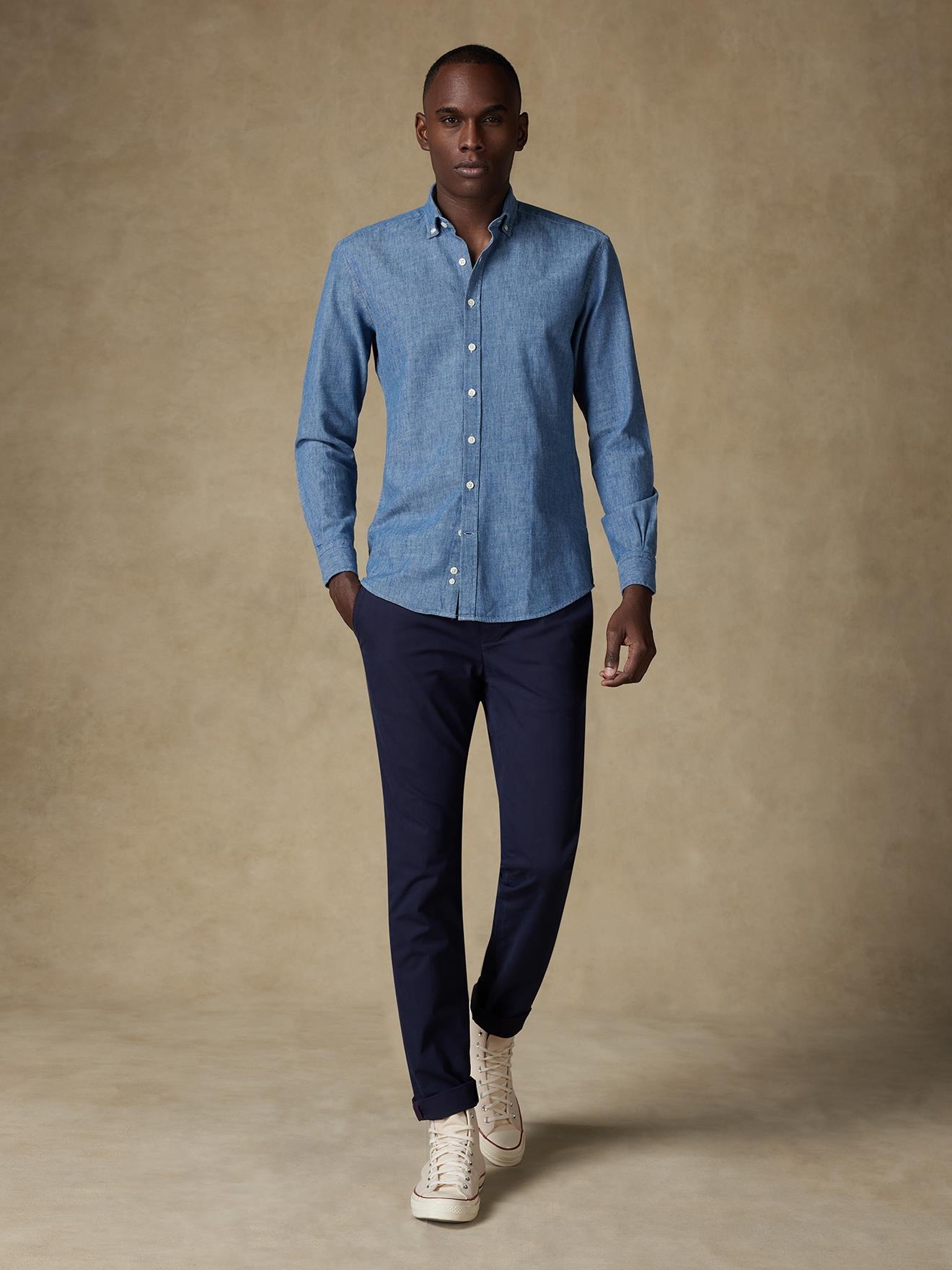Chemise cintrée Erick indigo - Col Boutonné