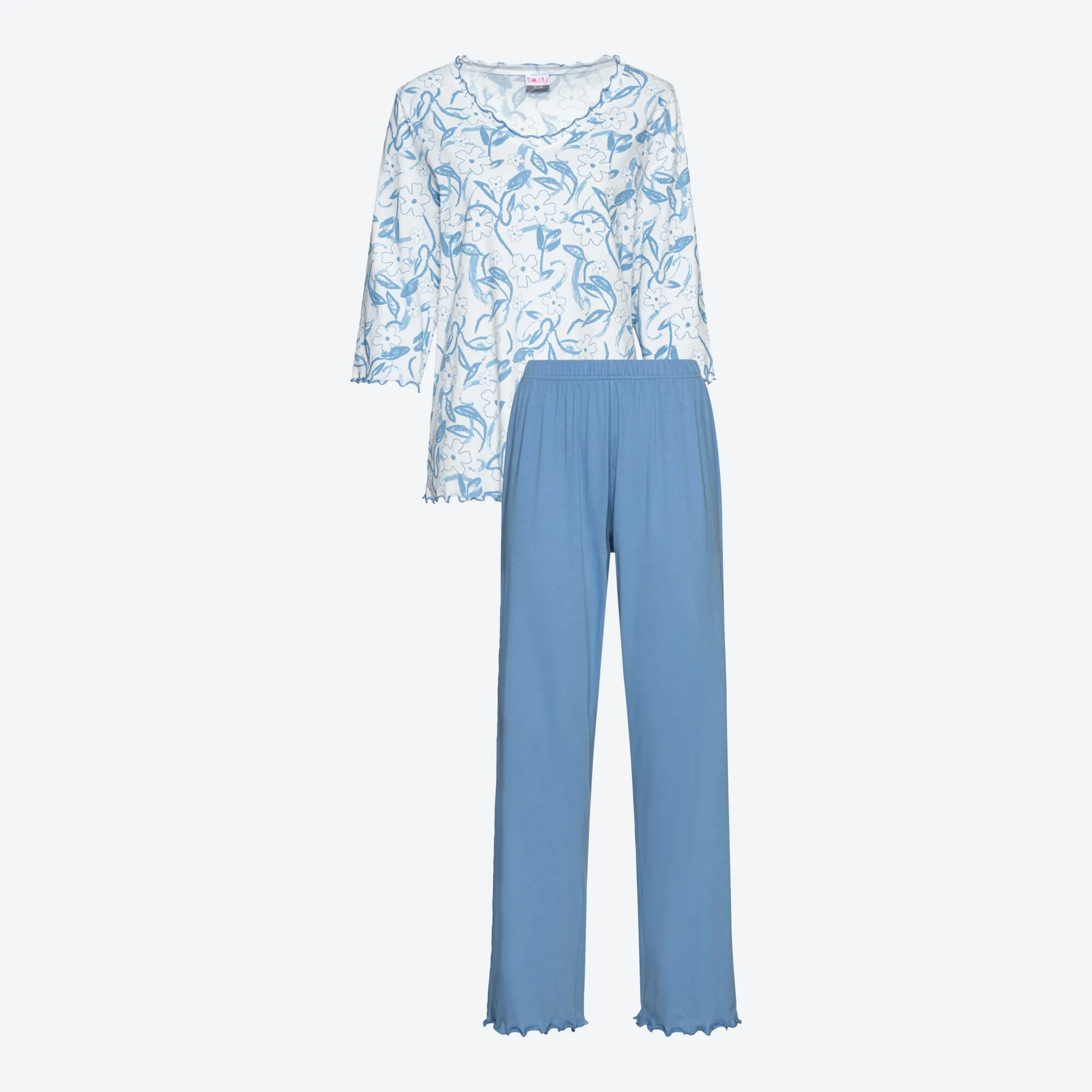 Damen-Schlafanzug mit gewelltem Saum, 2-teilig