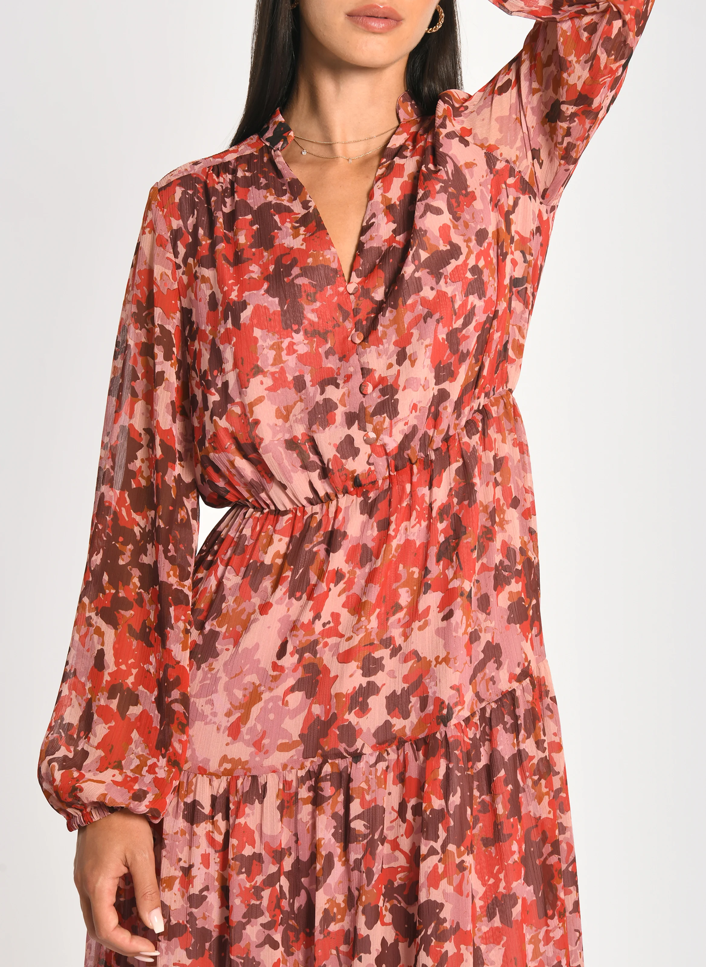 CONSTANCE - Robe longue col V | Multicolore