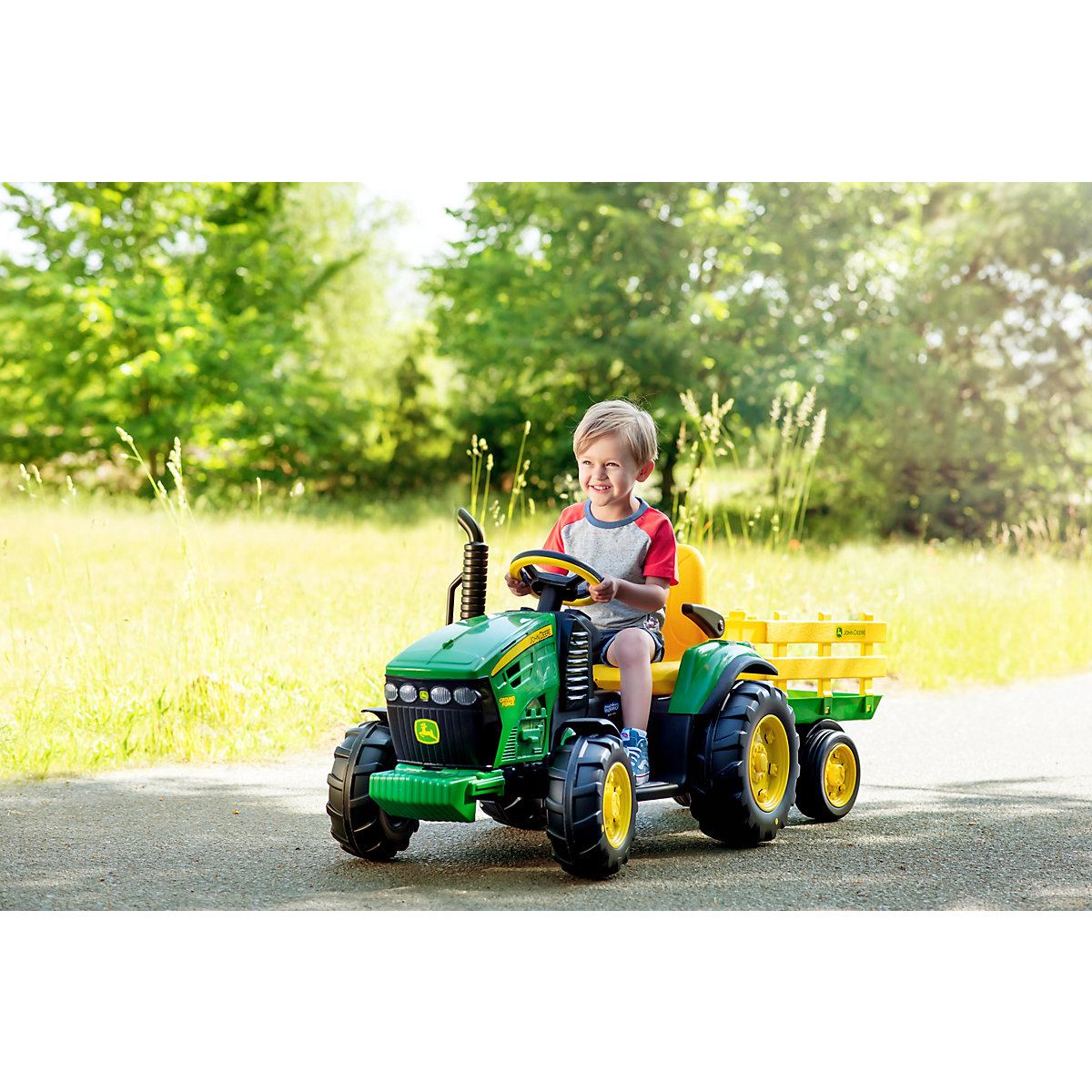 John Deere Elektrofahrzeug mit Anh&auml;nger 12V