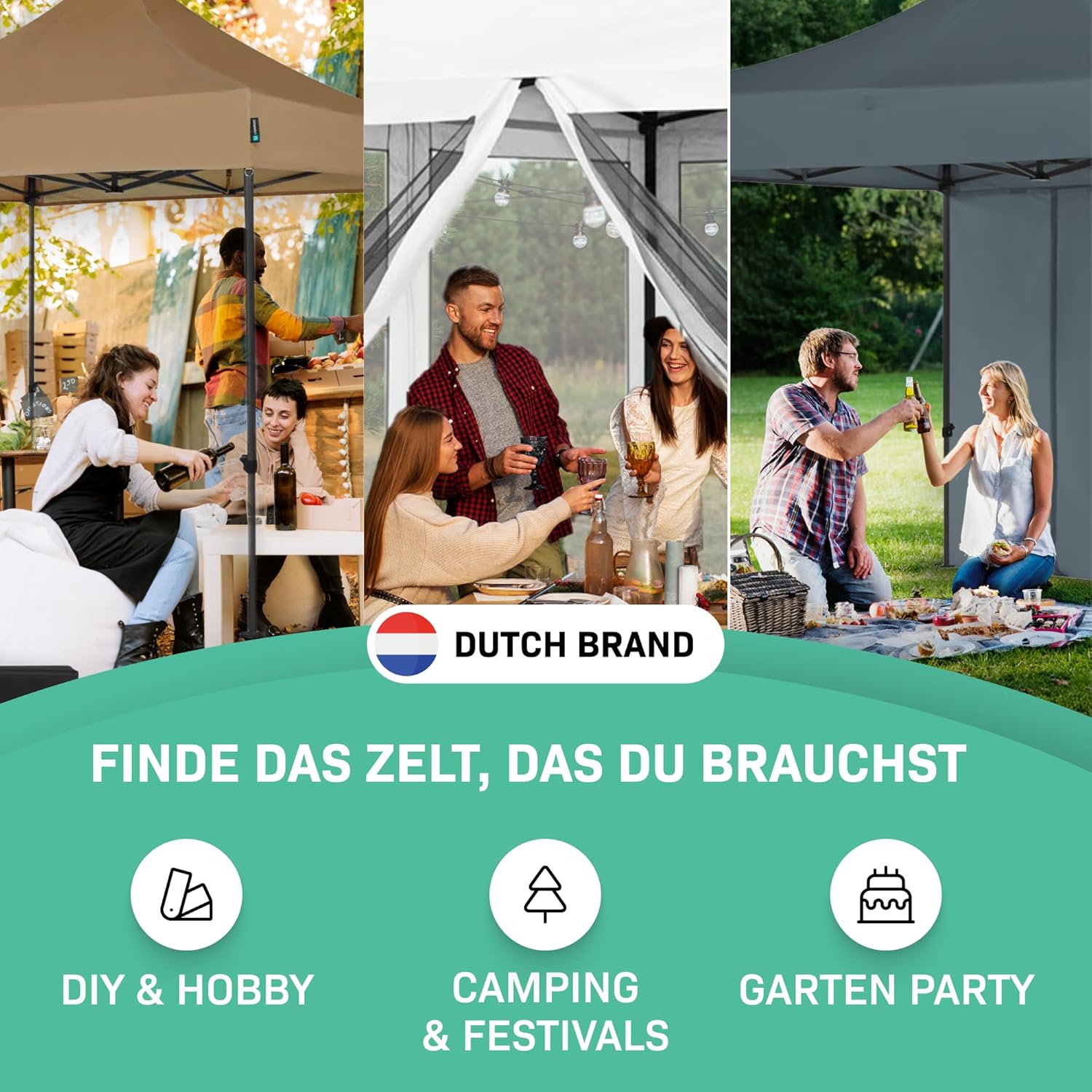 Pavillon Easy-Up 3 x 3 m – Gartenzelt mit Stahlrahmen, wasserdichte Plane, UV-Schutz 50+, Transporttasche mit Rädern – modular und erweiterbar (3x3m Seitenwände, Weiss)