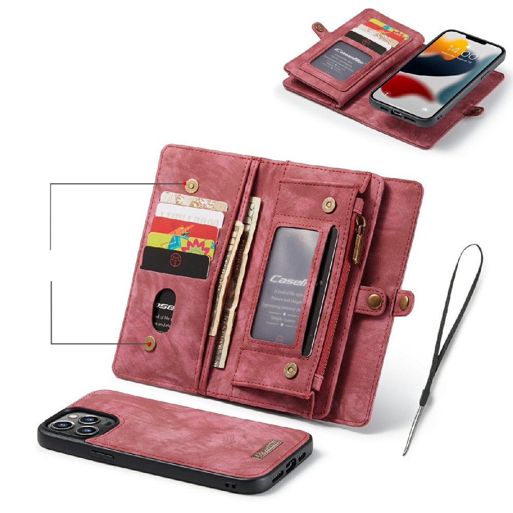 iPhone 13 Pro 2in1 Leder Tasche   Magnet Hardcase Karten Etui - Rot