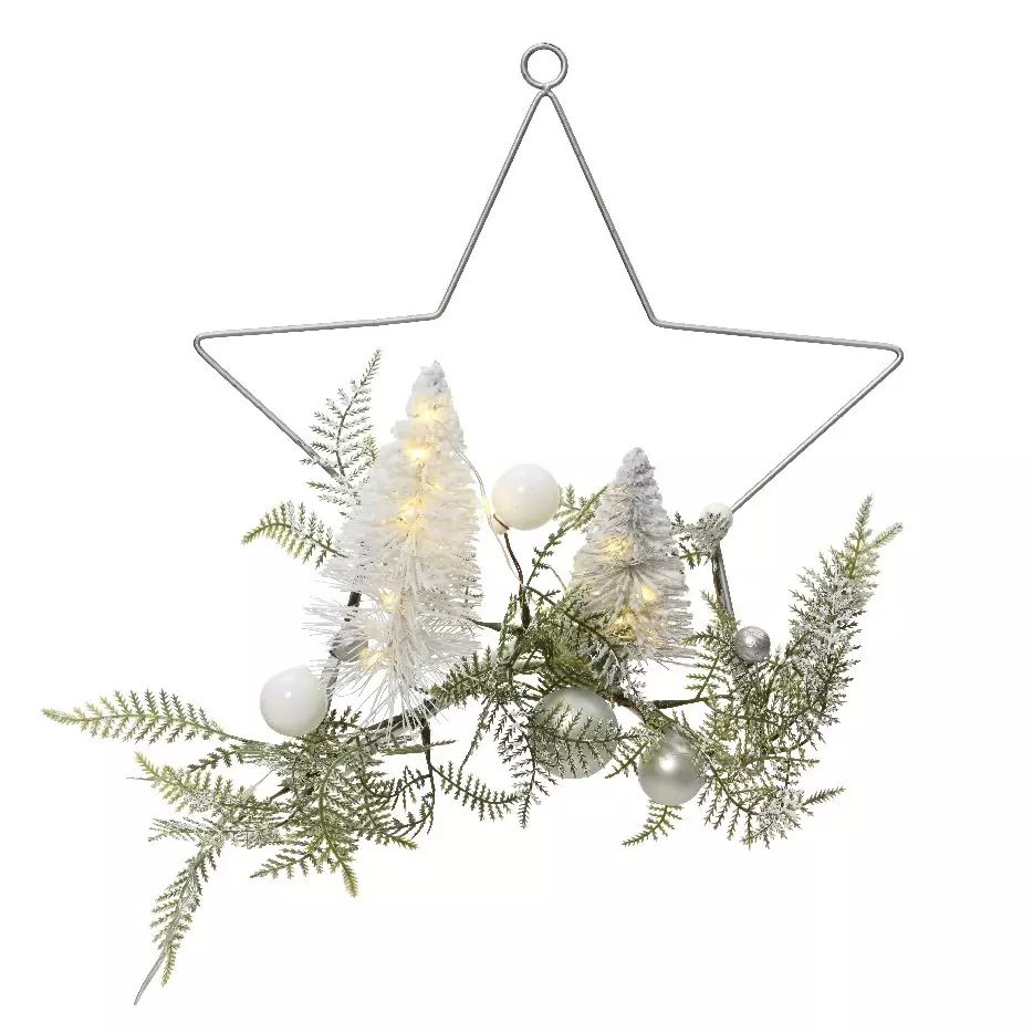 Couronne de Noël lumineuse (D30 cm) Etoile brillante Argent