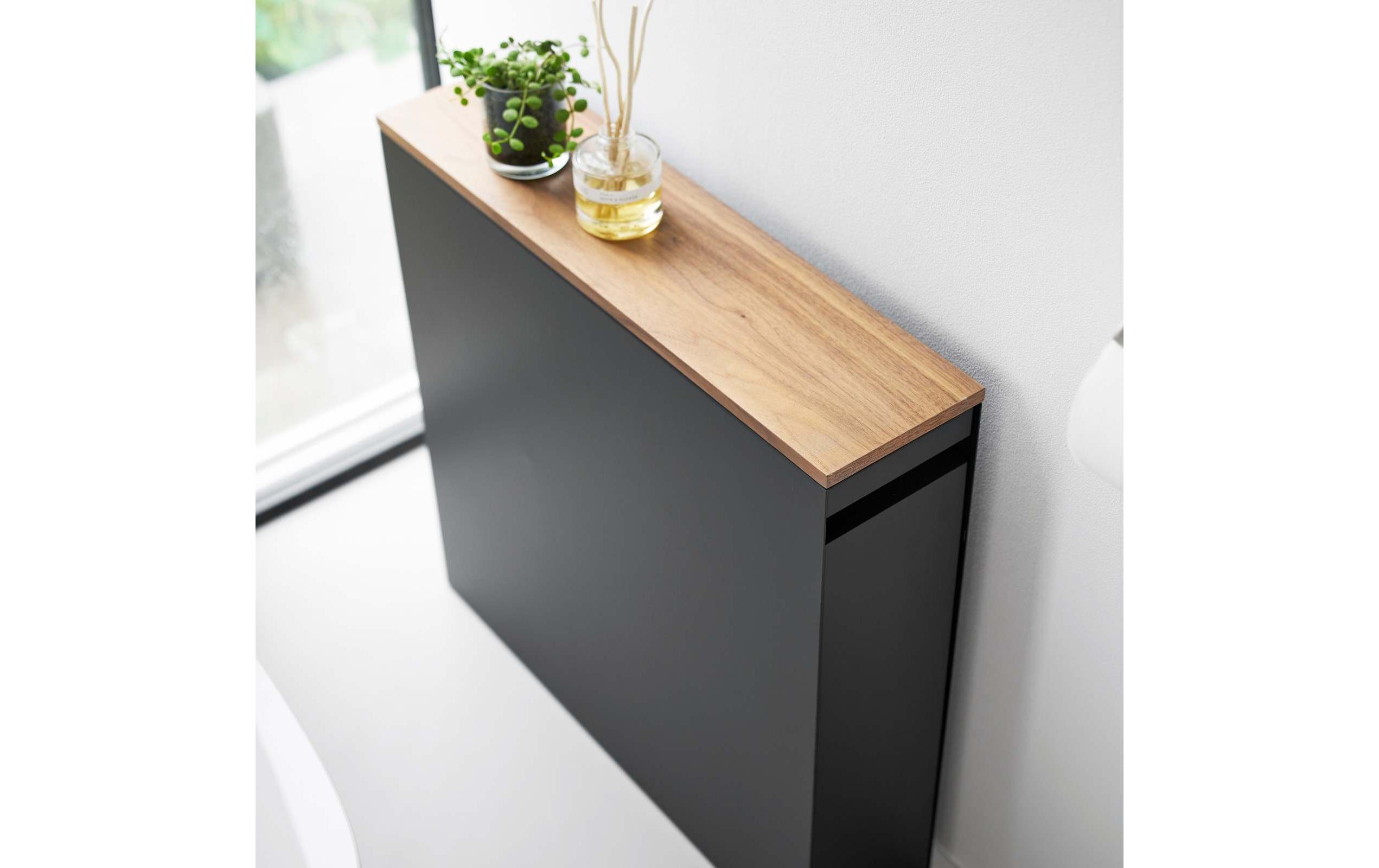 Badezimmerregal Tower 56 x 55 cm, Schwarz<br>Auszieh-Regal mit Holzablage