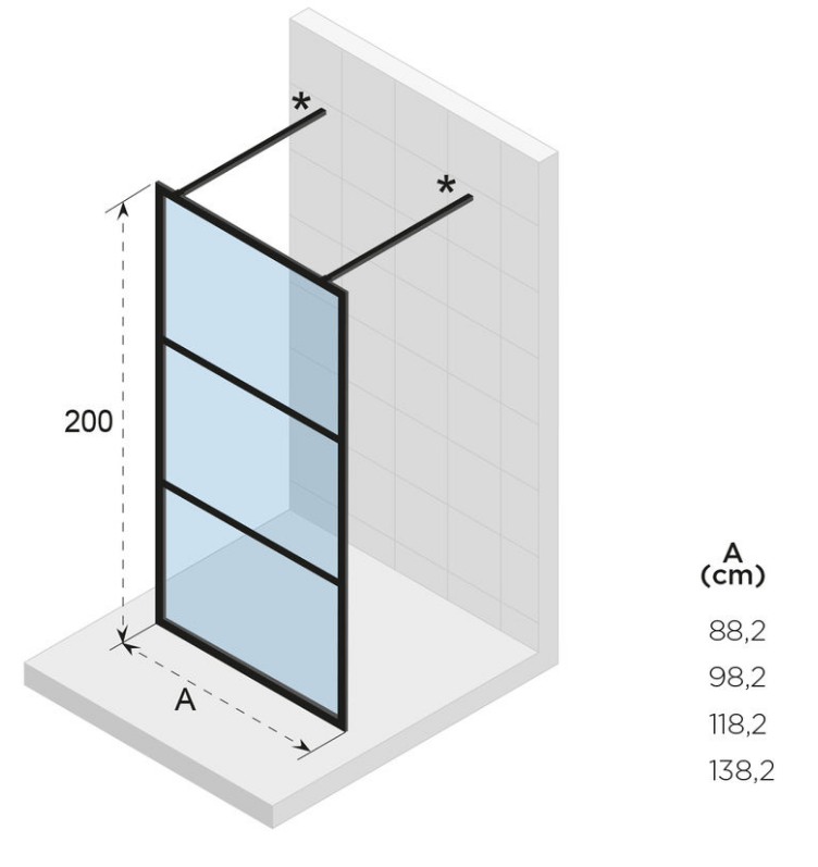 Riho Grid GB401 vrijstaande douchewand 90x200cm matzwart