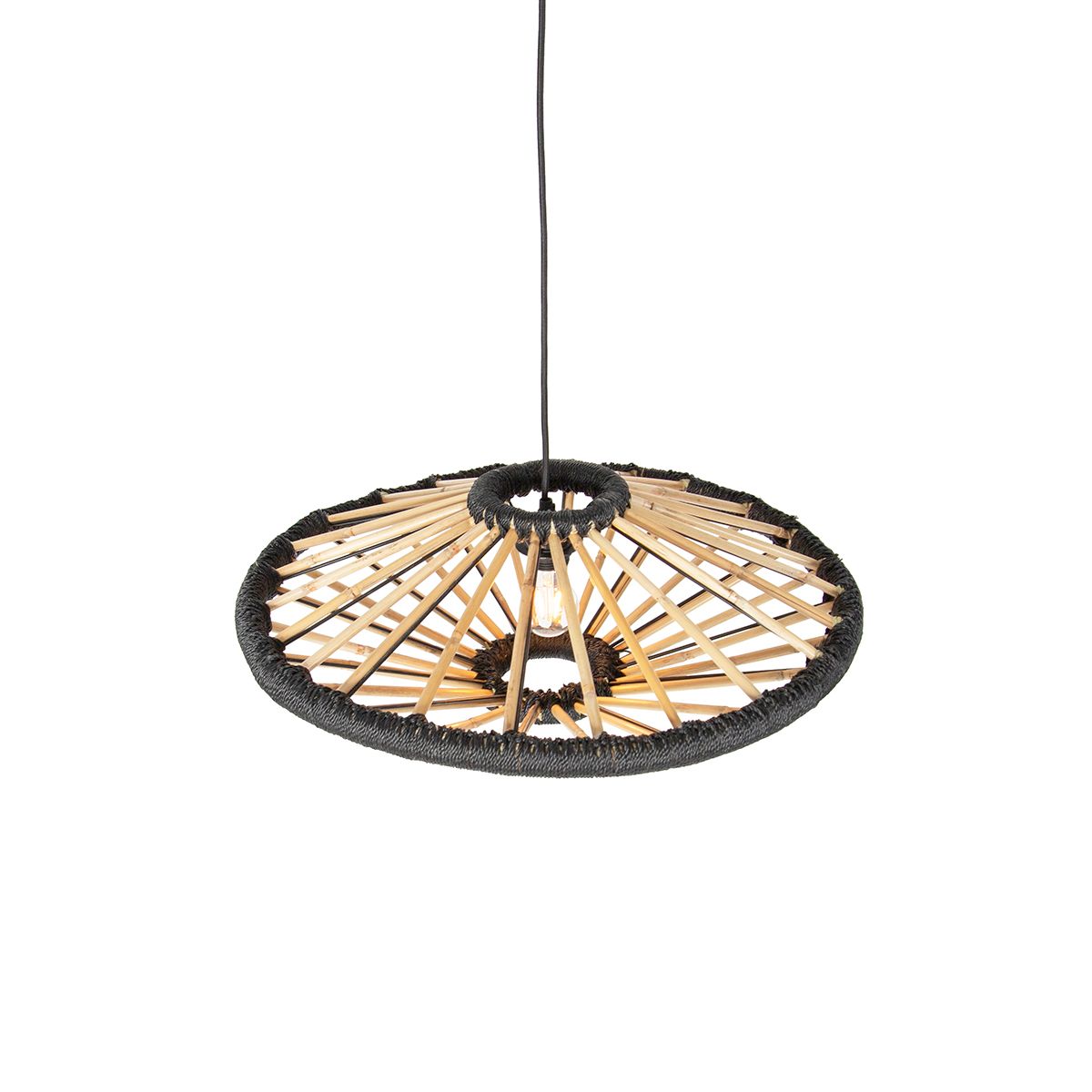Oosterse hanglamp bamboe met zwart 60 cm - Evalin