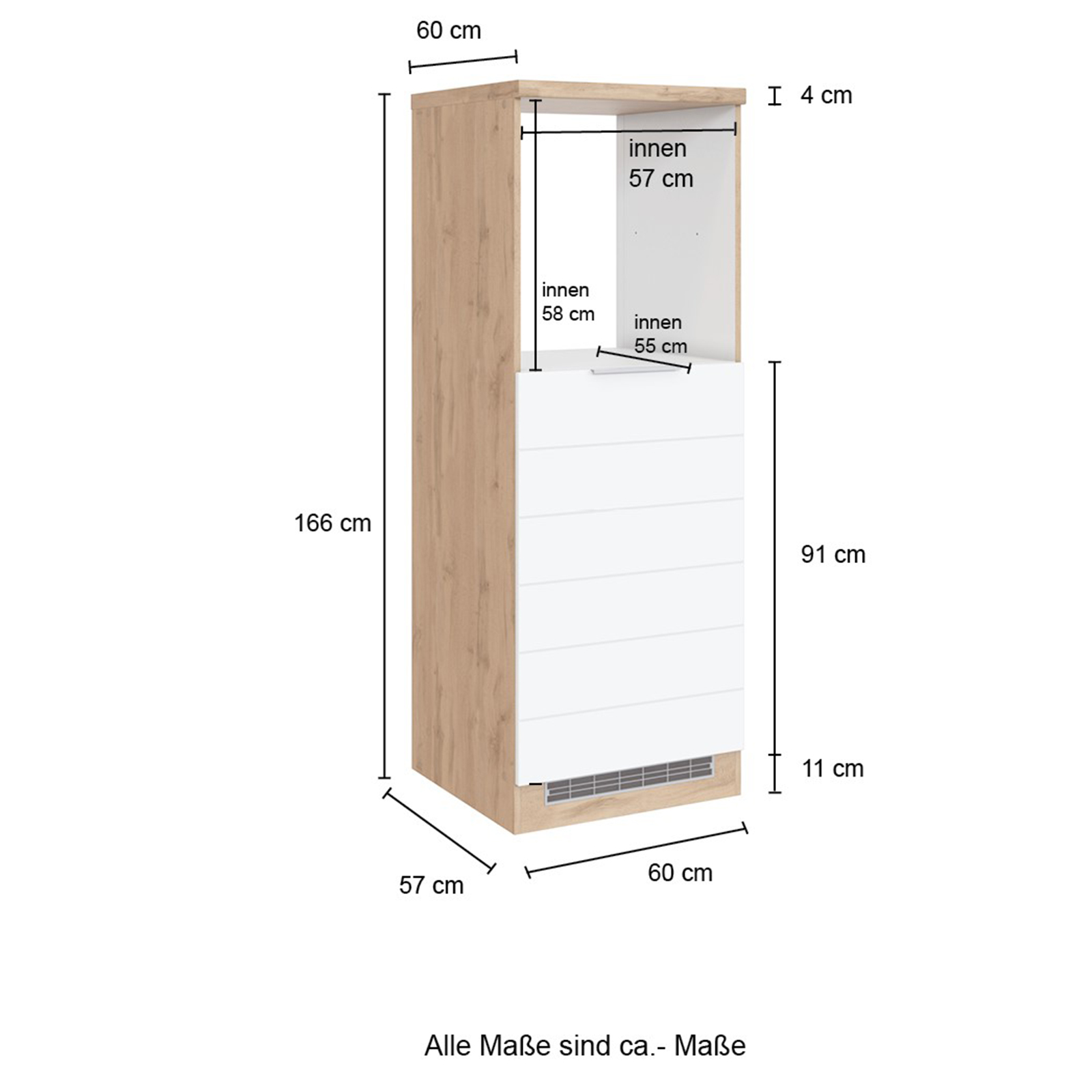 Kühlschrank-Ofenumbauschrank FLORENZ - Wotaneiche-weiß matt