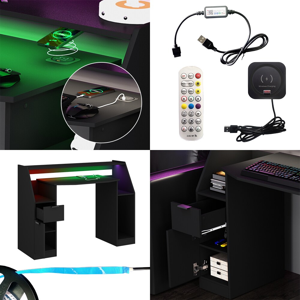 Vicco Gamingtisch Tails 123 x 55 cm Schwarz mit LED & QI Computertisch