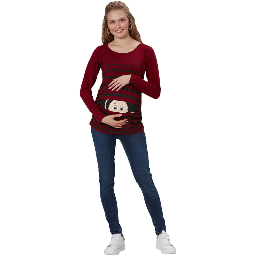 M.M.C. Umstandslangarmshirt Guck Guck mit Motiv Weinrot