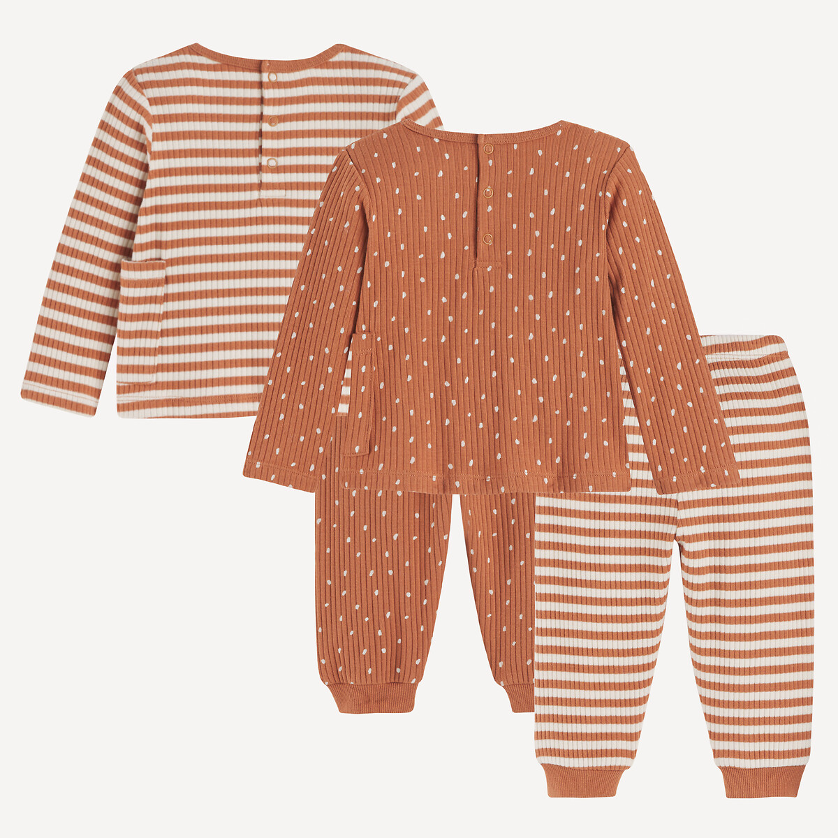 COLEÇÃO LA REDOUTE<br>Conjunto de 2 pijamas de algodão de duas peças, com listras e bolinhas