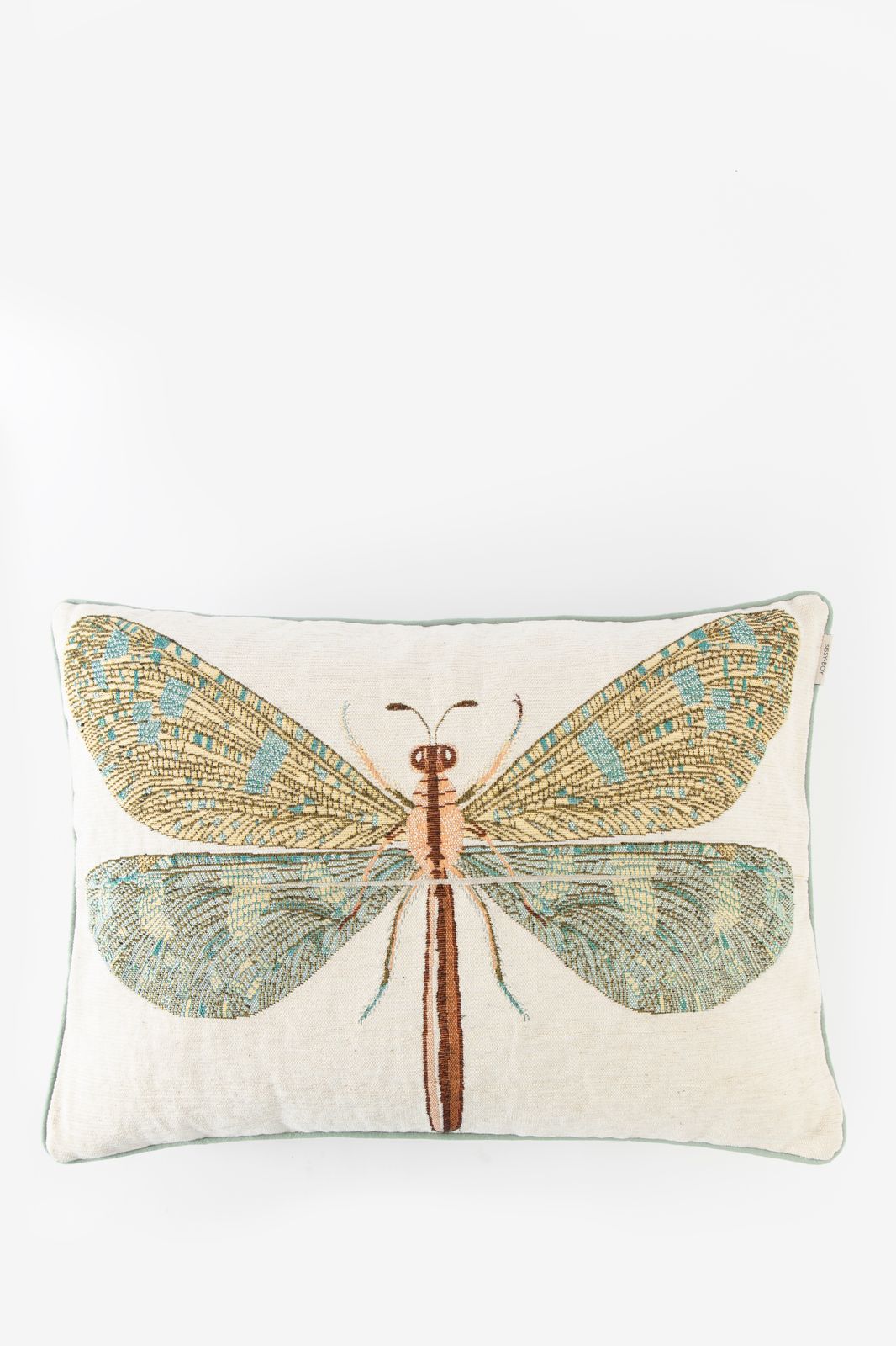 Grijsblauw jacquard kussen dragonfly