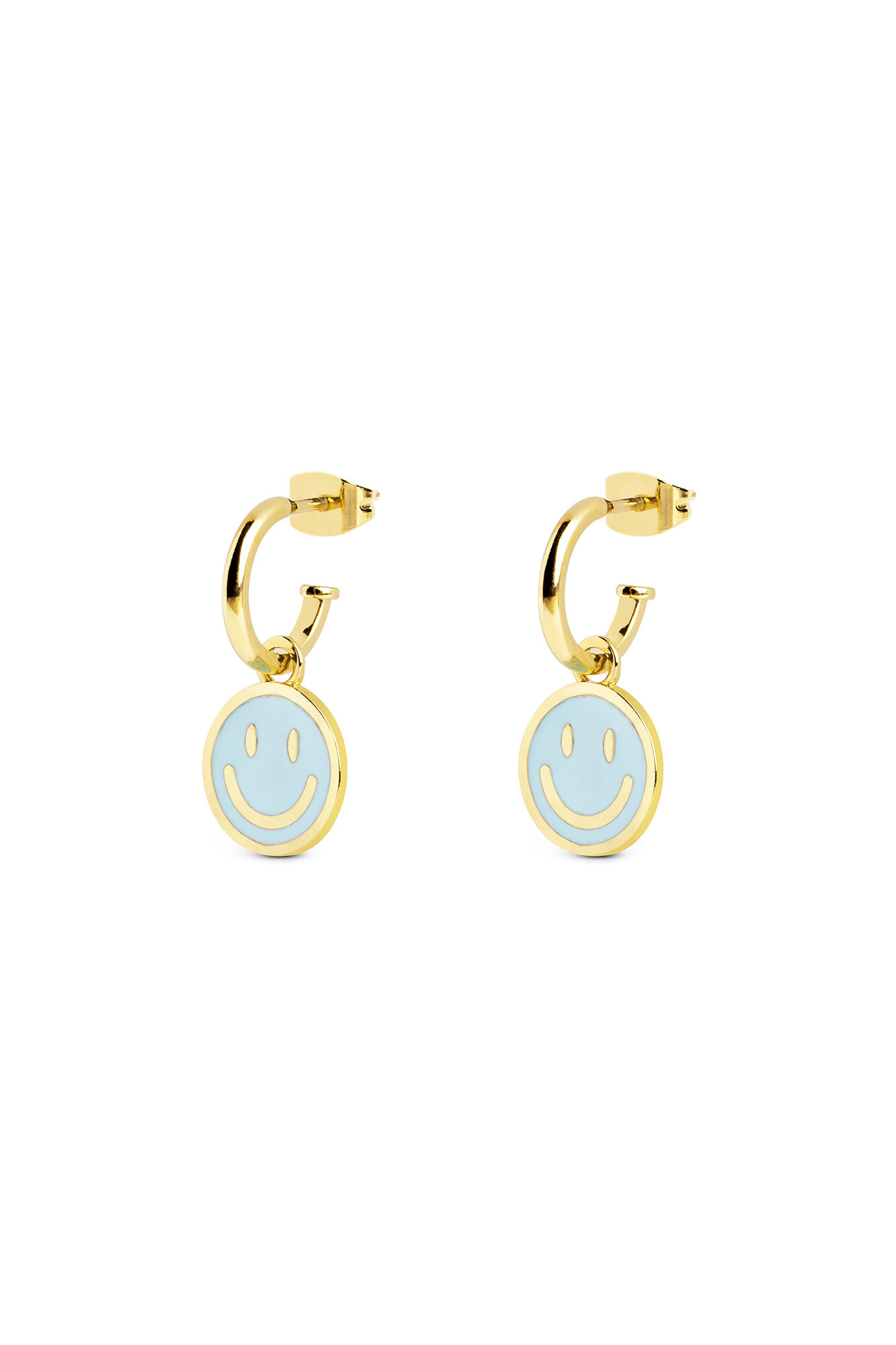 Brincos de argola dourados com esmalte Smiley Sky