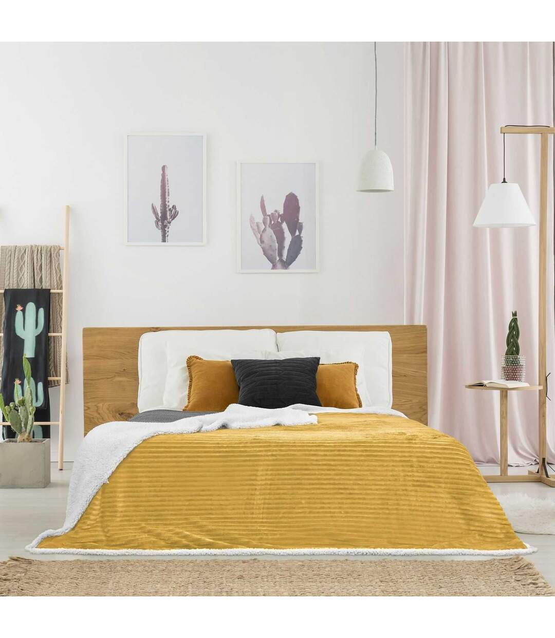 Plaid flanelle côtelé - 180x220cm - Jaune Moutarde