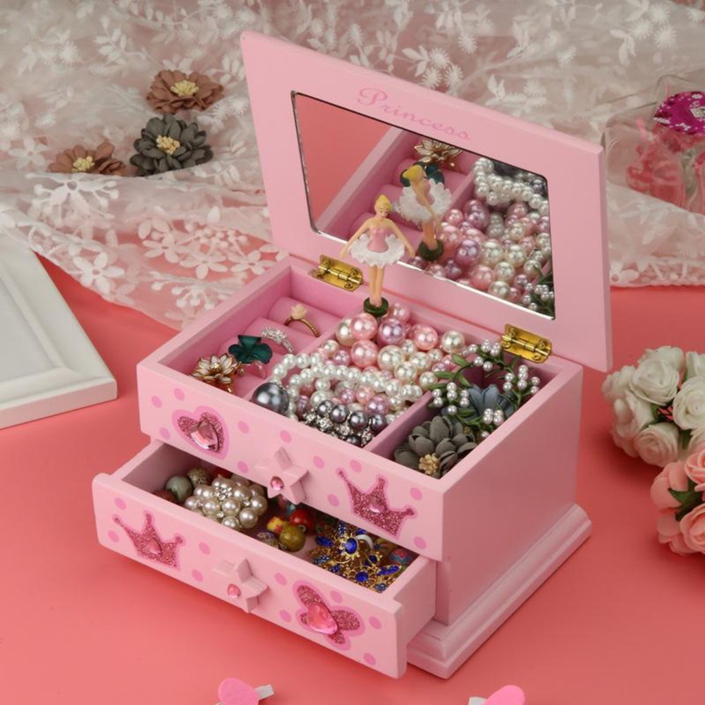 (17x11cm) 2in1 Holz Kinder Spieluhr Schmuck Kästchen Schatulle Home Dekoration - Ballerina
