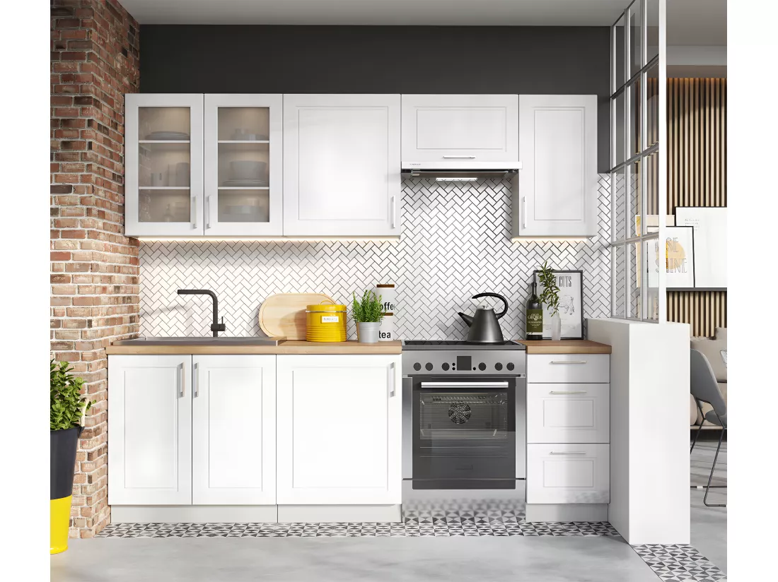 Cuisine complète Nela 7 éléments couleur blanc brillant - Longueur 180/240 cm