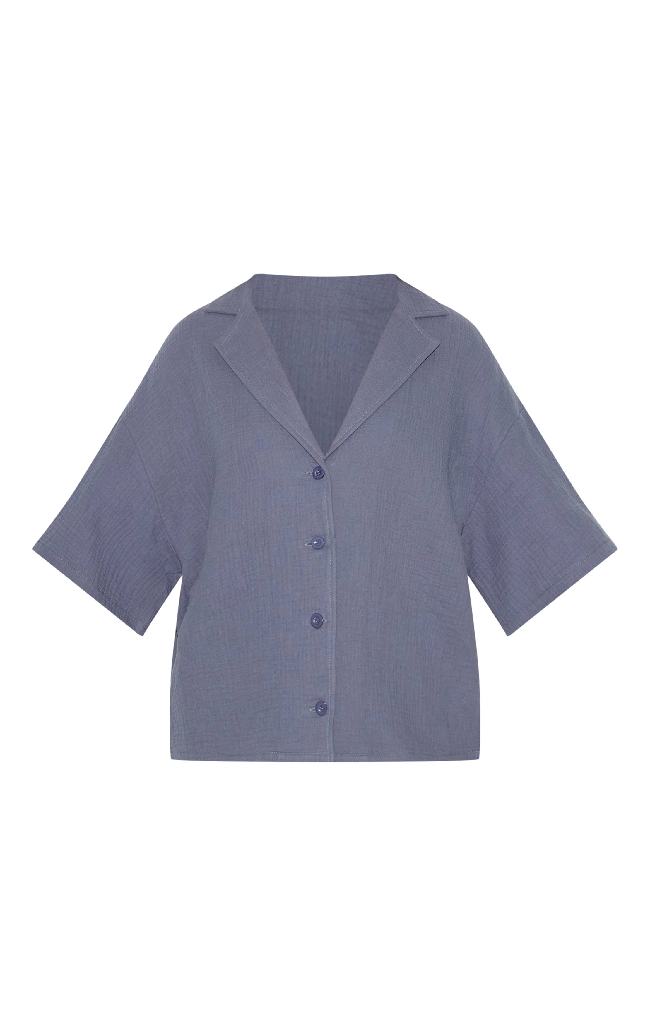 Charbon Chemise Tissée À Manches Courtes