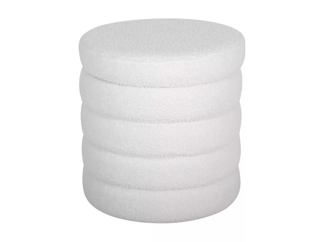 Tabouret en bouclettes blanches avec coffre de rangement intégré