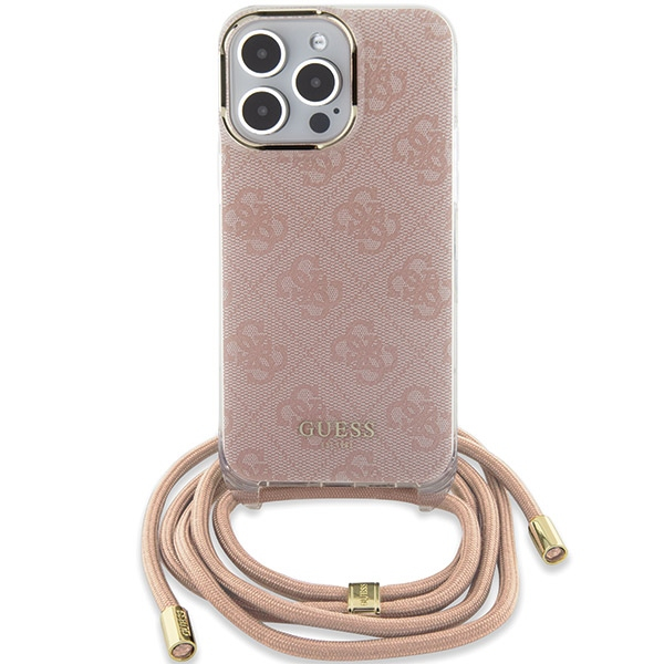 (130cm) iPhone 15 Pro Necklace Hardcase Hülle Crossbody 4G Print   Handykette (GUHCP15LHC4SEP) - Rosa