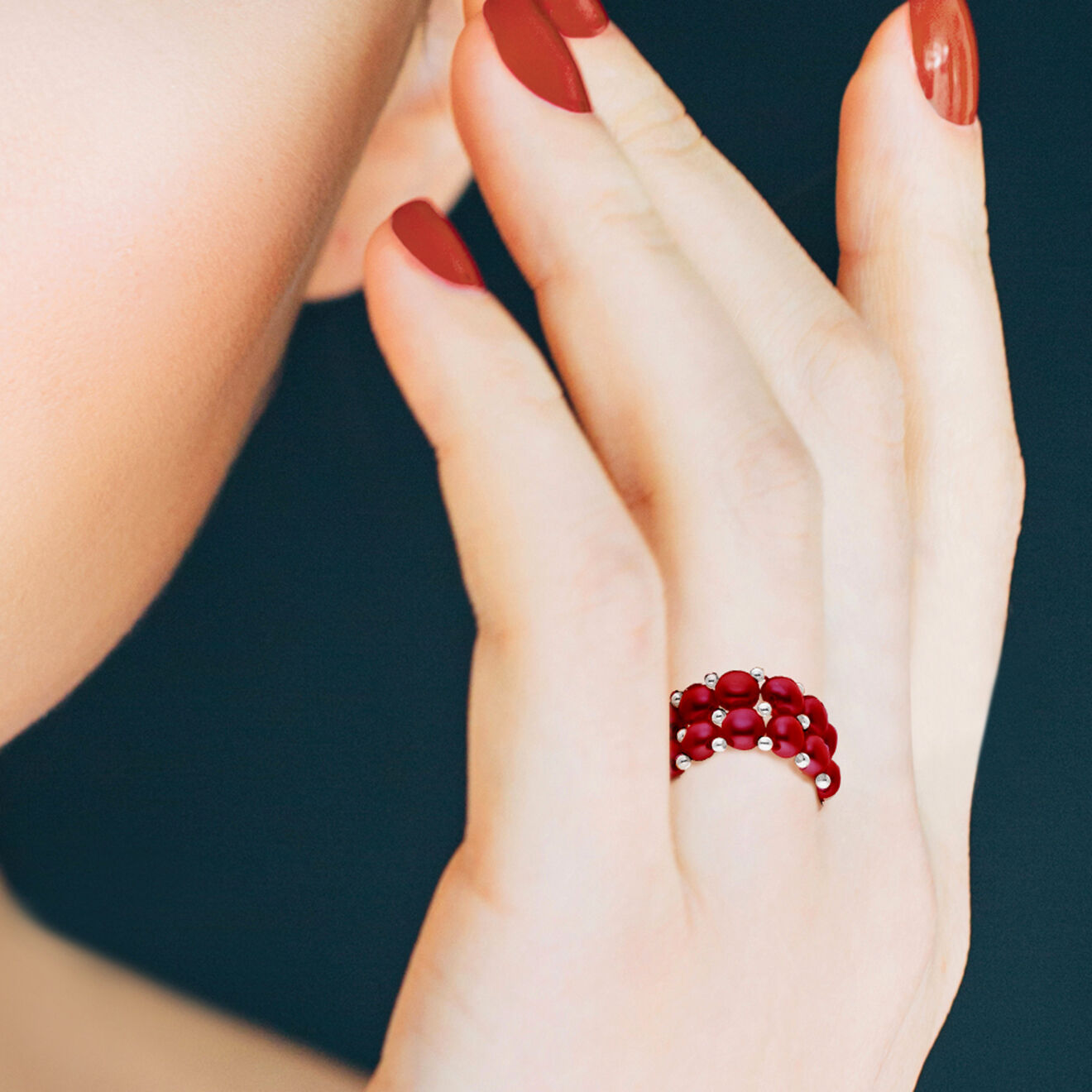 Mitzuko Bague 2 Rangs Perles d'Eau Douce cherry