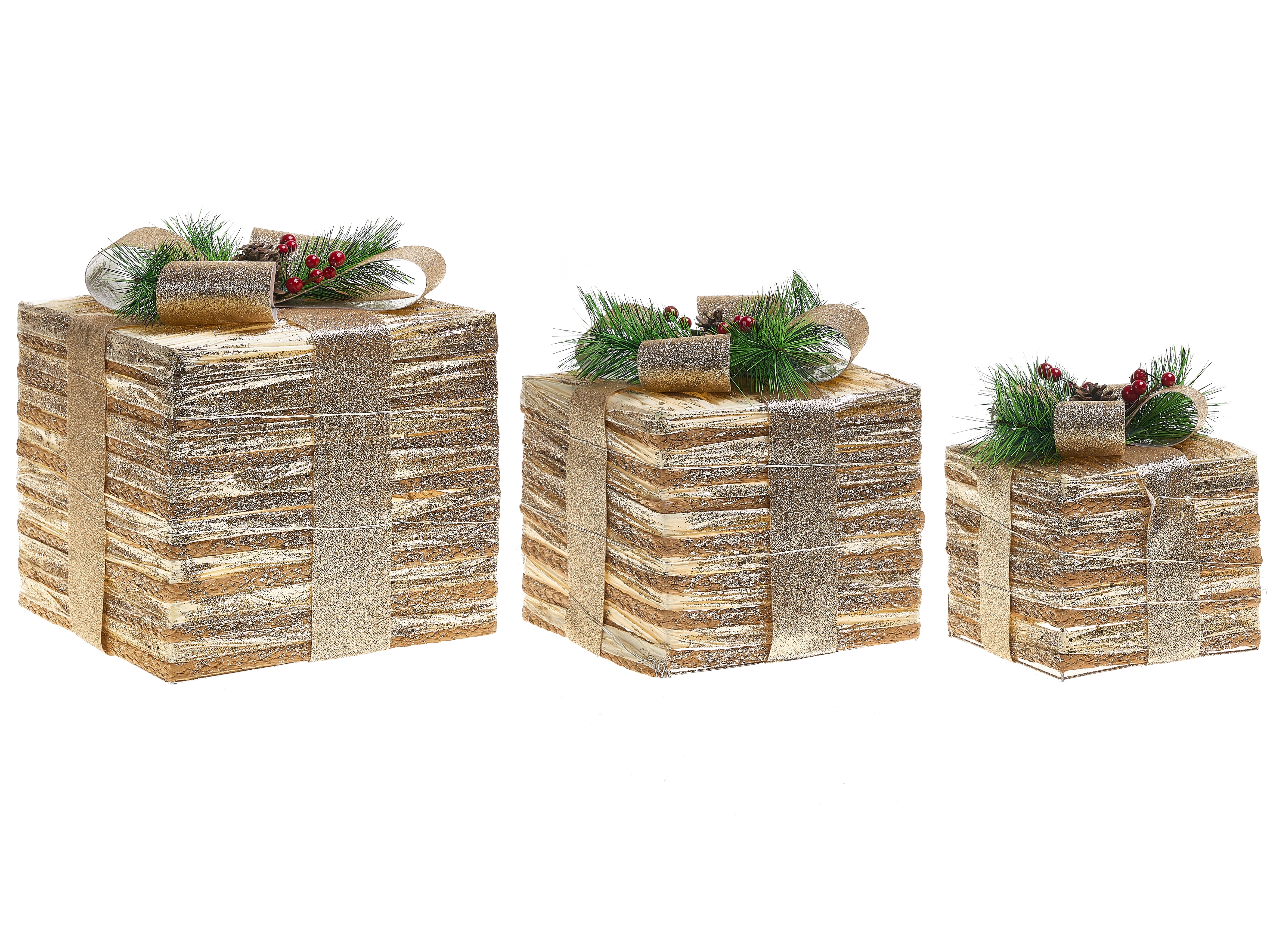 Set van 3 kerstdecoraties LED TOFTE Kerstcadeaus 20/25/30 cm Goud