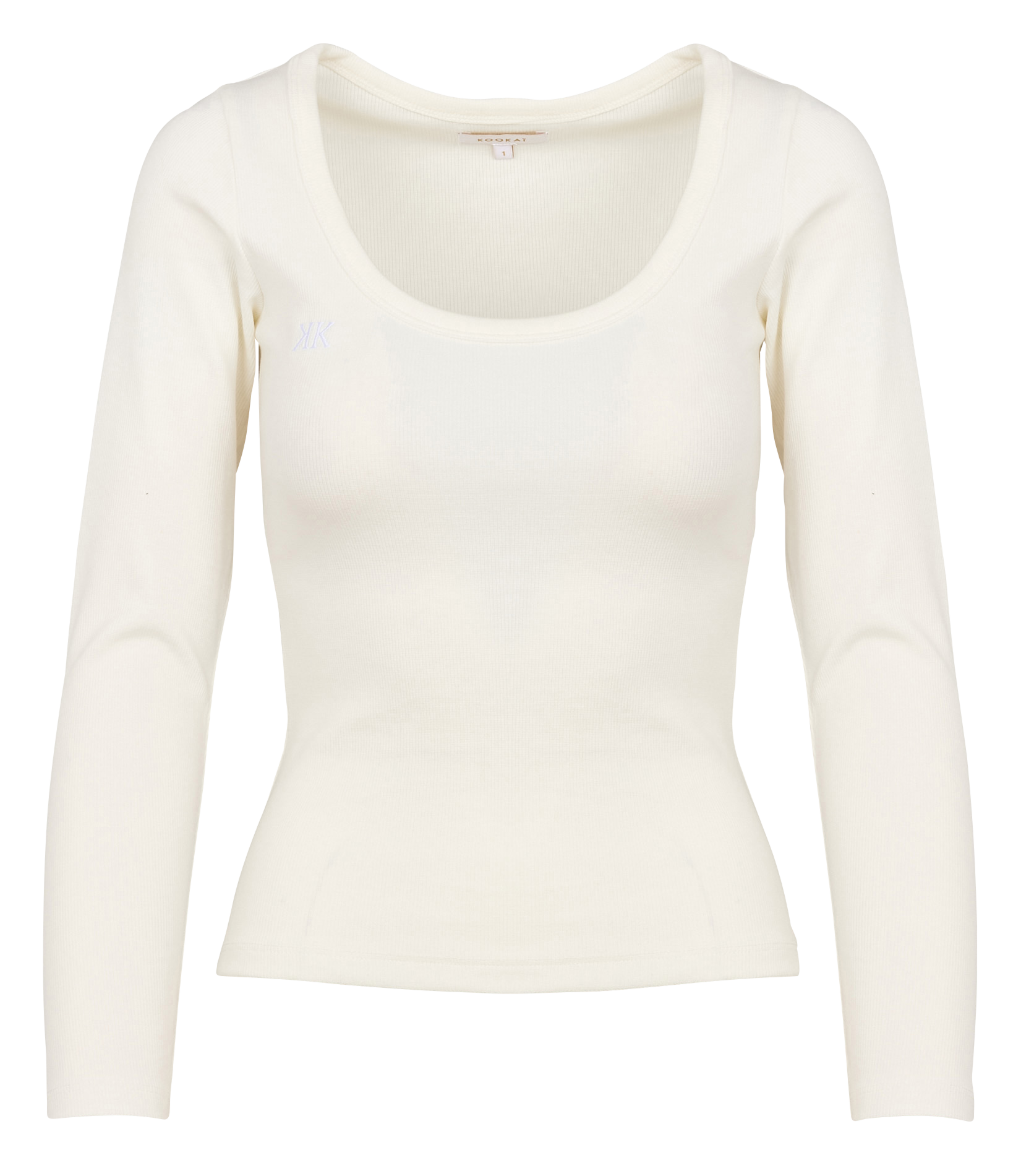 MERRY - Tee-shirt cintré col rond brodé en coton mélangé | Blanc