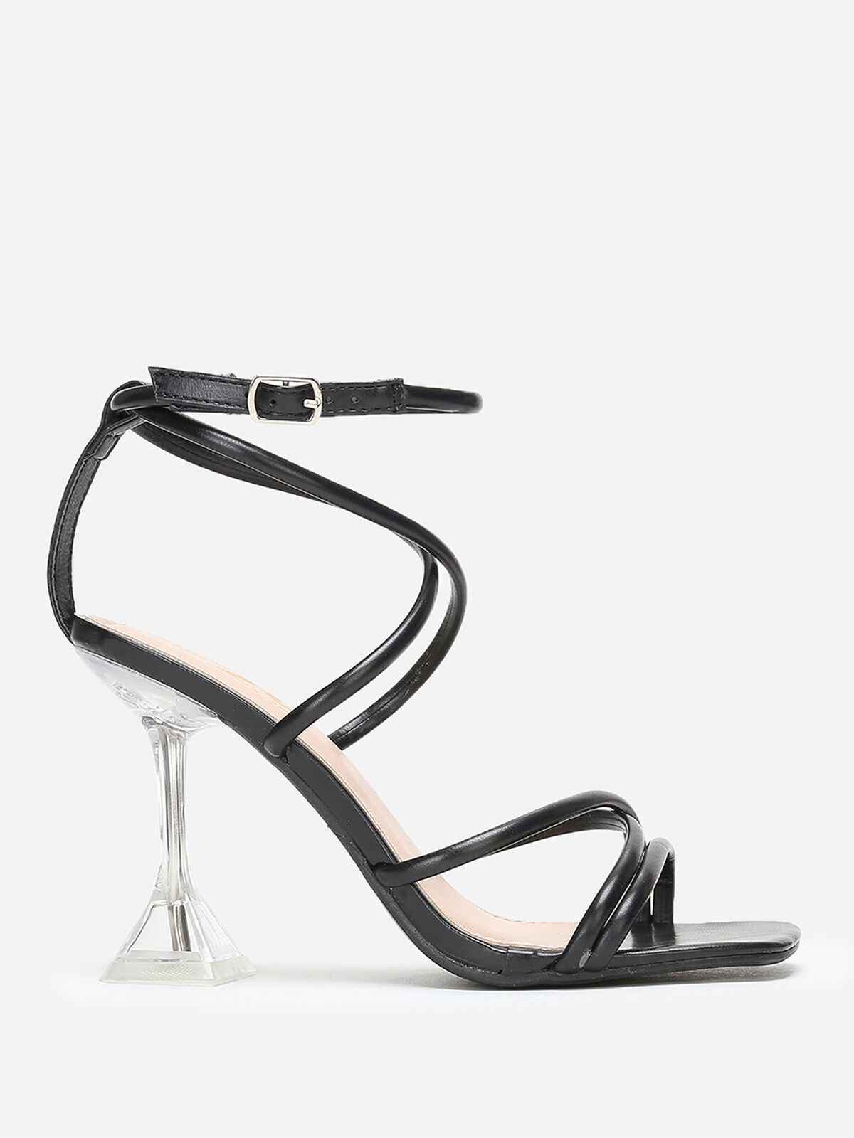 Sandales à talon bobine transparent- Noir