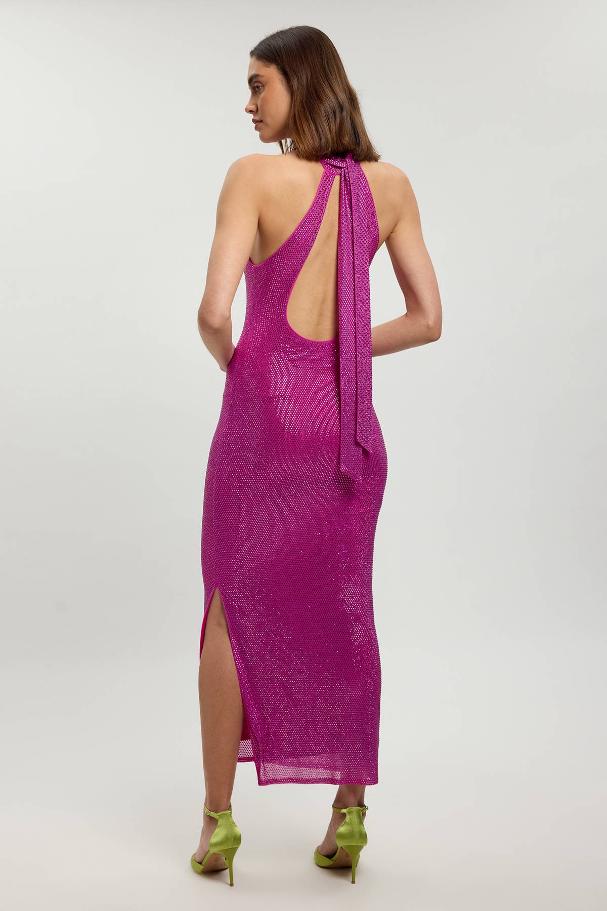 KarenMillen Robe Longue Dos Nu À Détail Liens Ornée De Cristaux