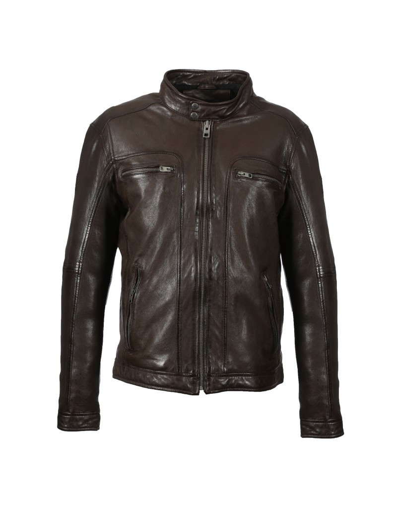 OAKWOOD BLOUSON DRINK EN CUIR CAPUCHE AMOVIBLE MARRON HOMMES