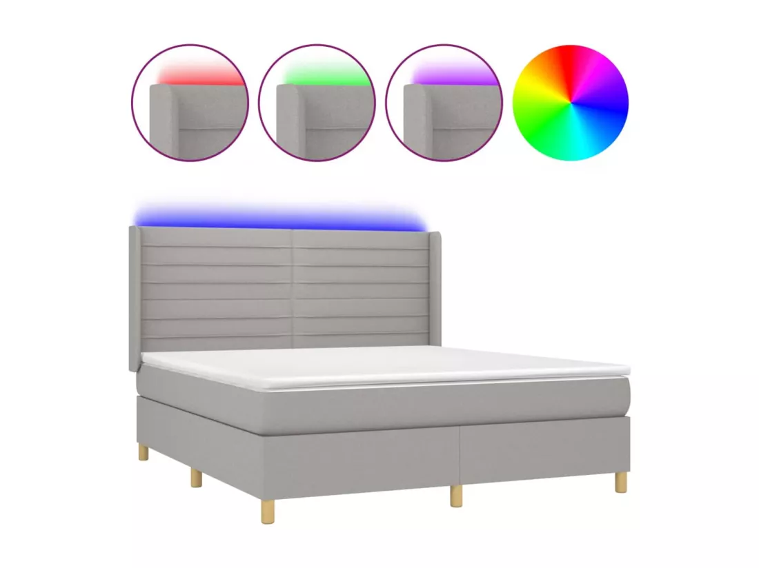 Sommier tapissier matelas et LED Gris clair 160x200 cm Tissu