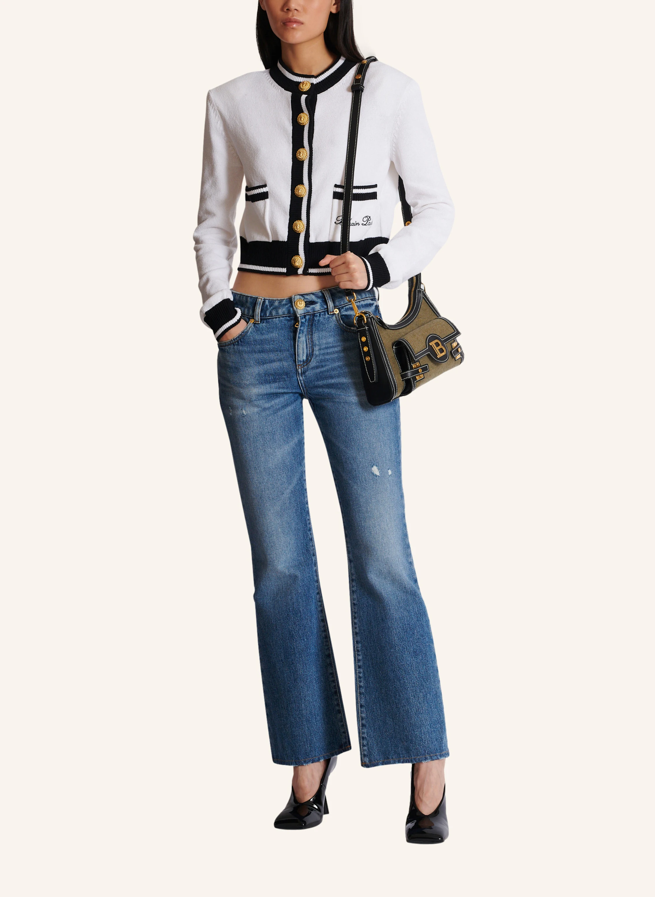 BALMAIN Tasche B-Buzz Hobo aus Leder und Canvas
