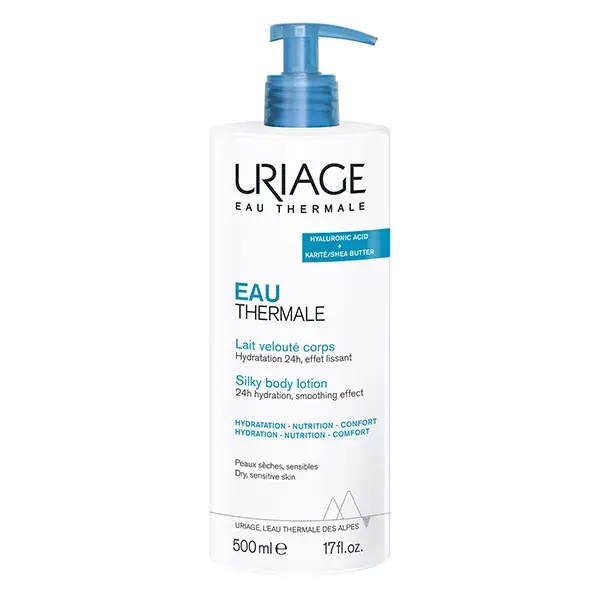 Loção Corporal Aveludada Uriage com Água Termal, Hidratante para Pele Seca e Sensível, 500ml