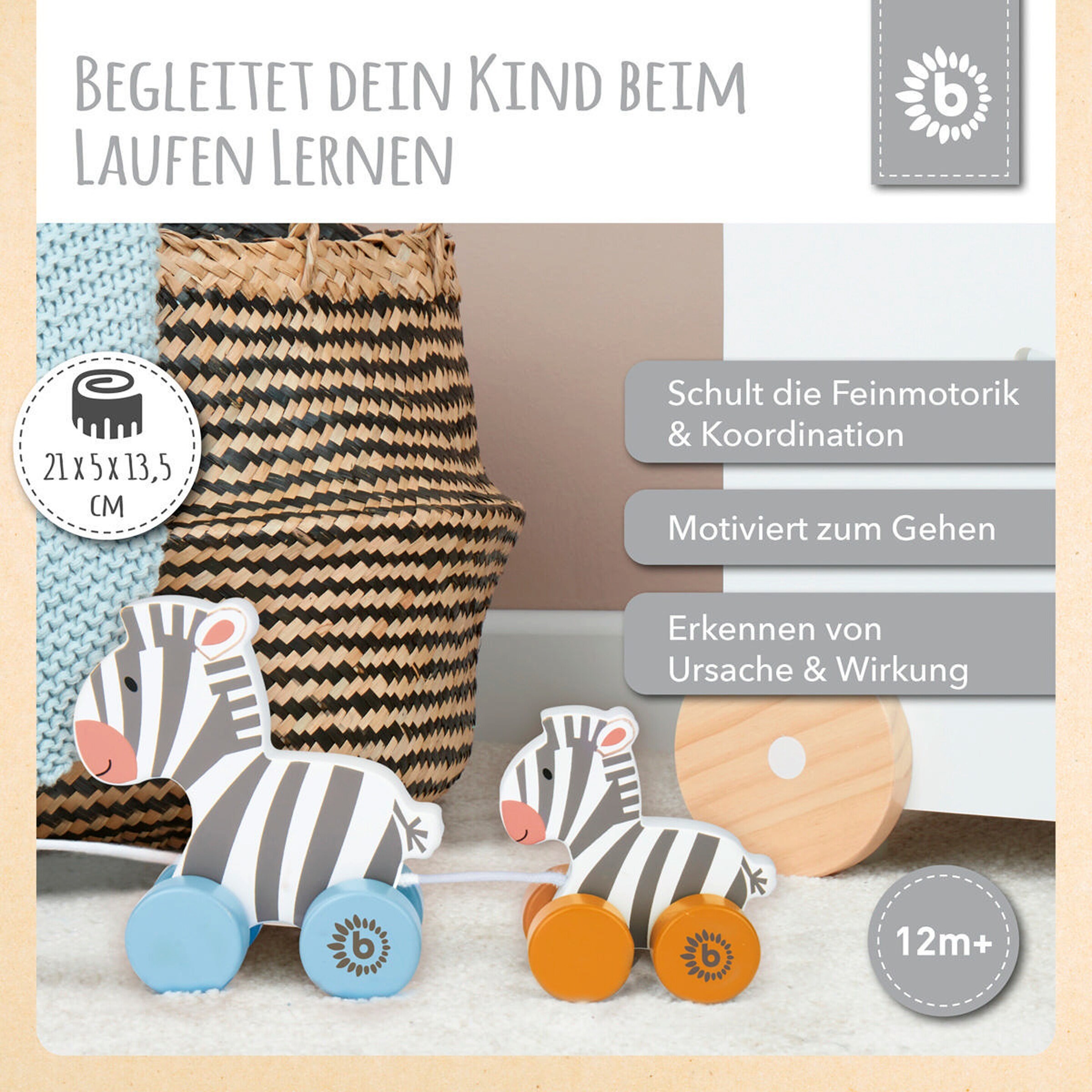 Bieco Nachziehspielzeug Zebra Clara und Lara - ab 12 Monate Mehrfarbig