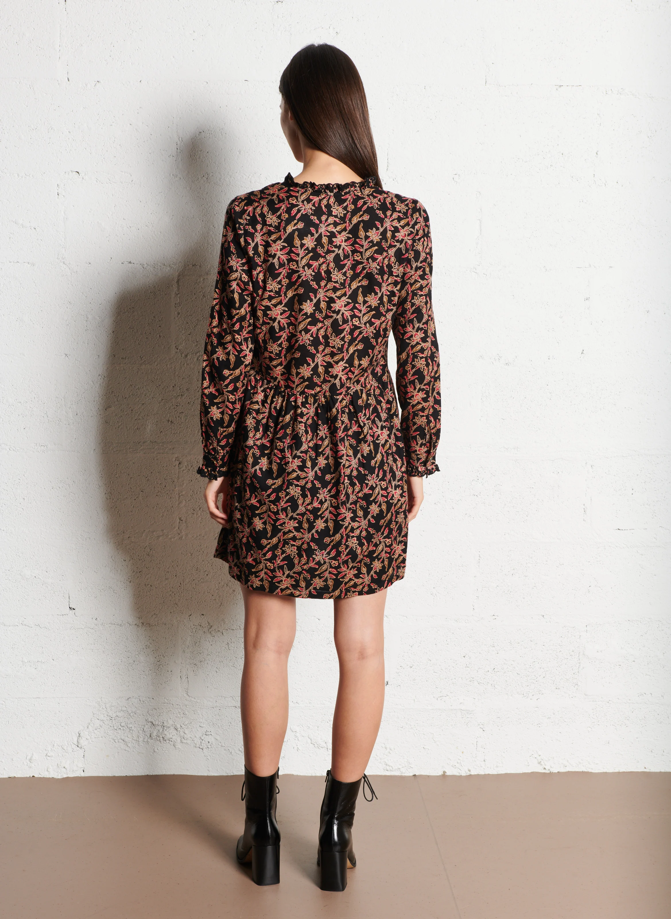 Robe courte imprimé bohème en coton | Noir