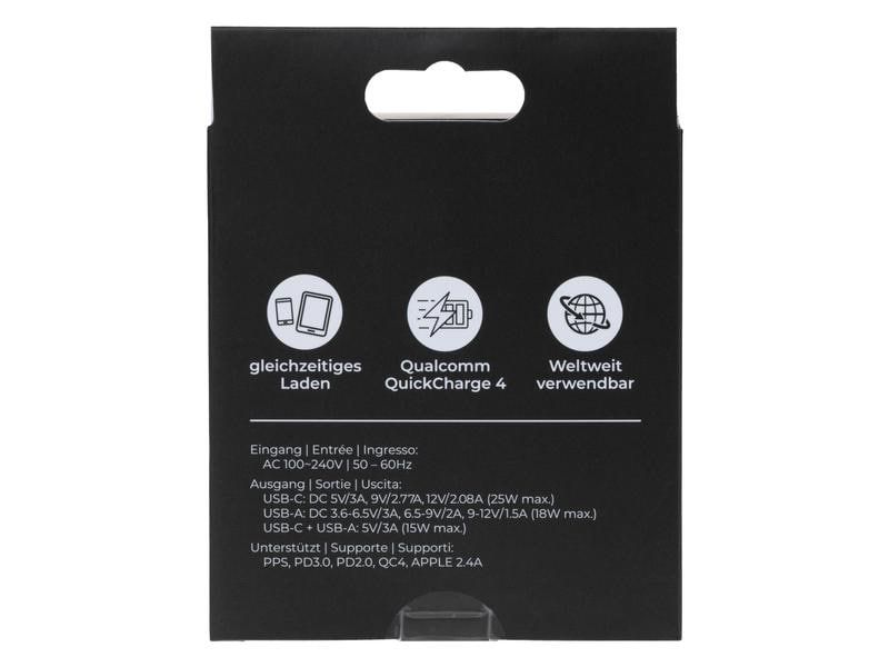 onit USB-Wandladegerät PD25W   QC3.0 Schwarz Ladeadapter mit einem USB-C- und einem USB-A-Port
