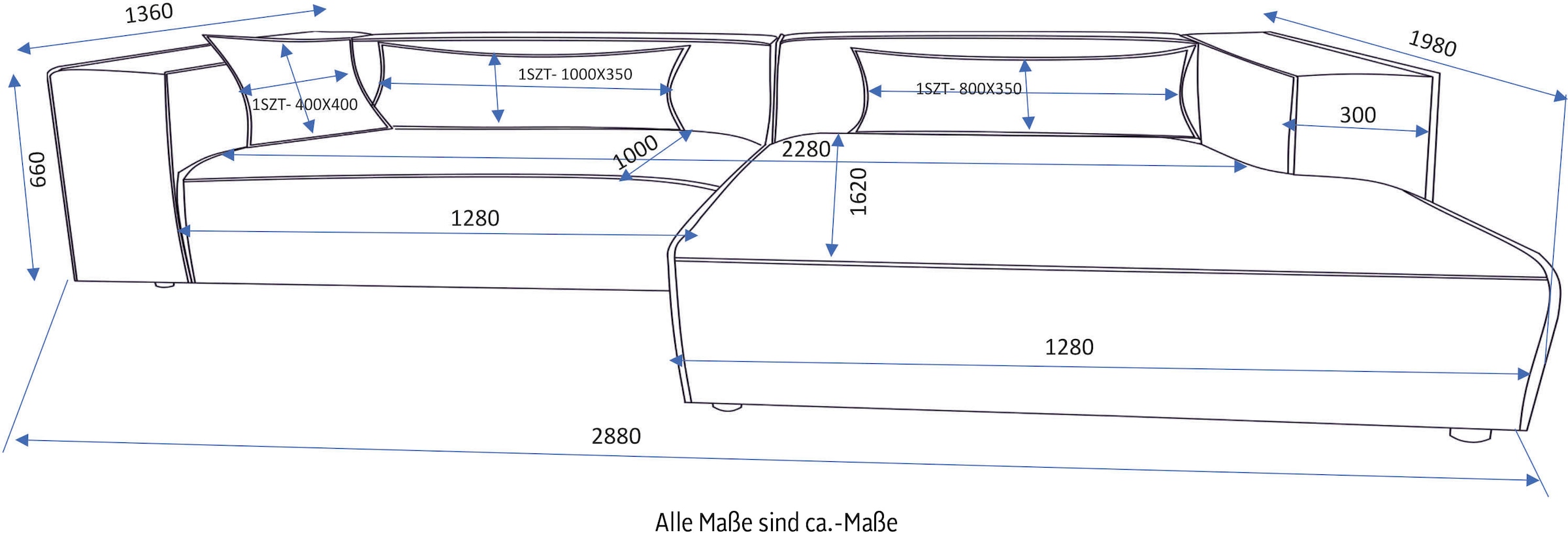 LeGer Home by Lena Gercke Ecksofa »PIARA XXL, Big-Sofa, Cord, Leinenoptik o. Strukturstoff, L-Form« wahlweise Ottomane rechts/links, Kedernaht, extra tiefe Sitzfläche