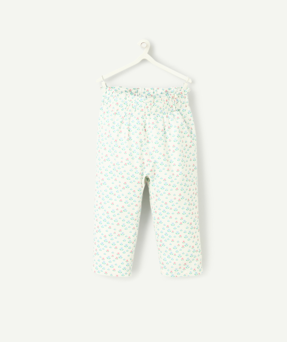 pantalon droit bébé fille blanc imprimé fleurs