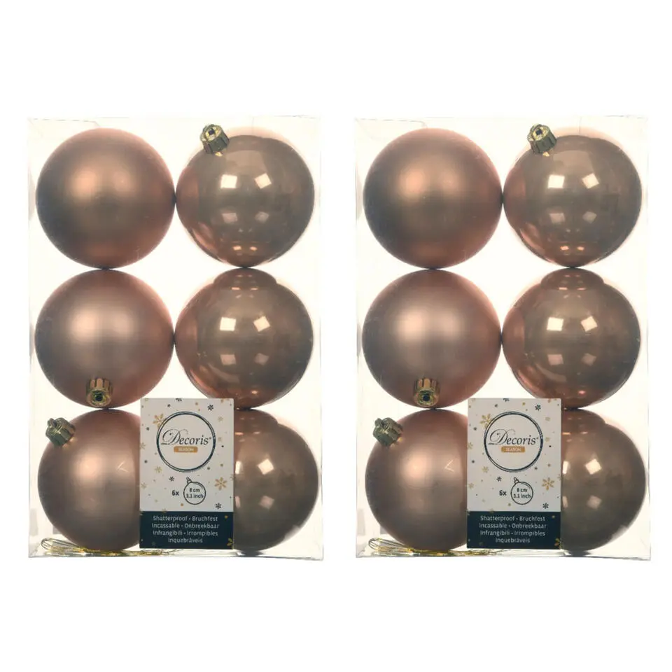 Decoris Kerstballen - 6x st - toffee bruin - D8 cm - kunststof