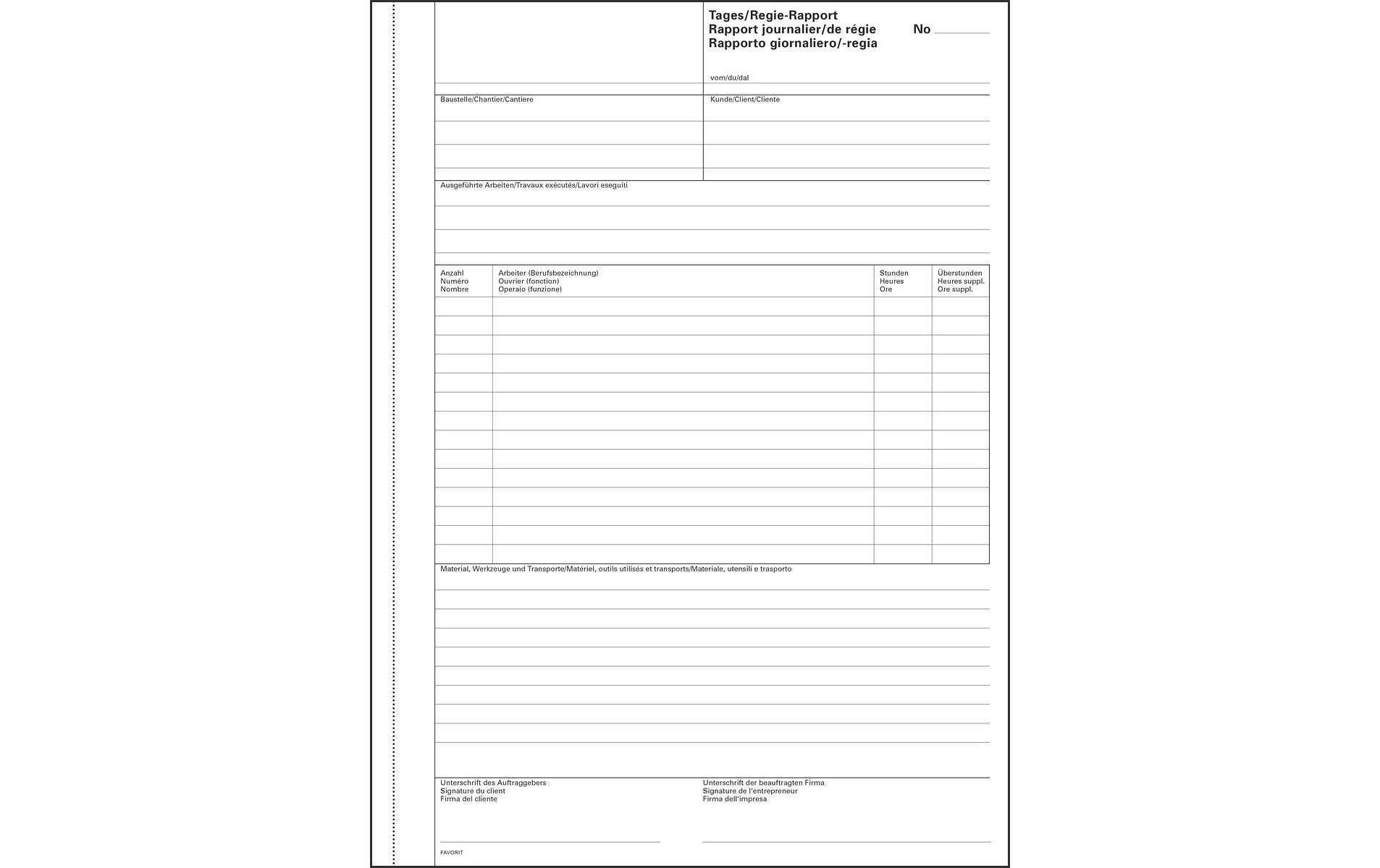 Durchschreibeblock 220 x 297 mm, Tages-/Regie-RapporteFormulare für Tages und Regie-Rapporte