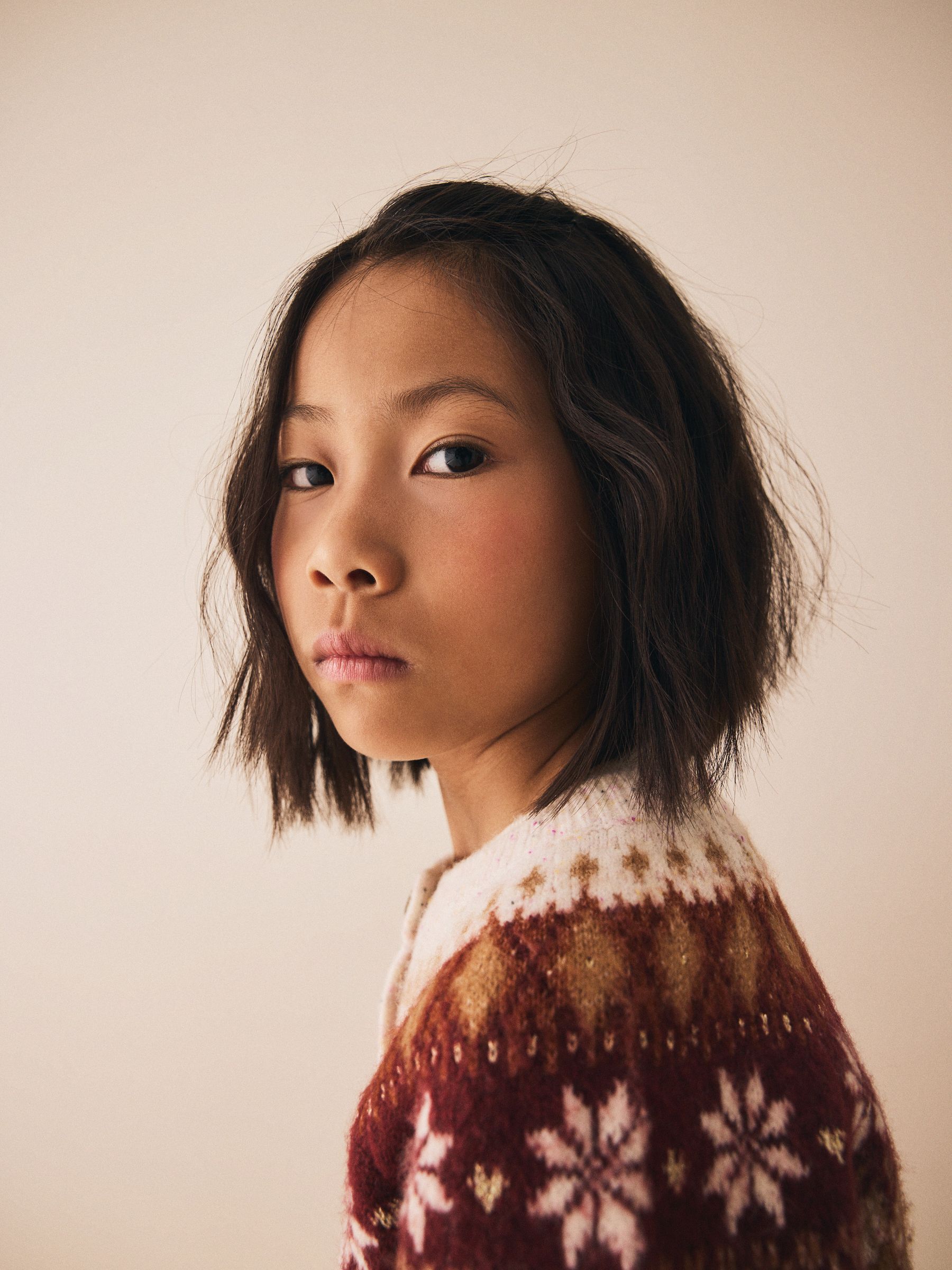 Ecru - Snowflake Fairisle vest (3-16jaar)
