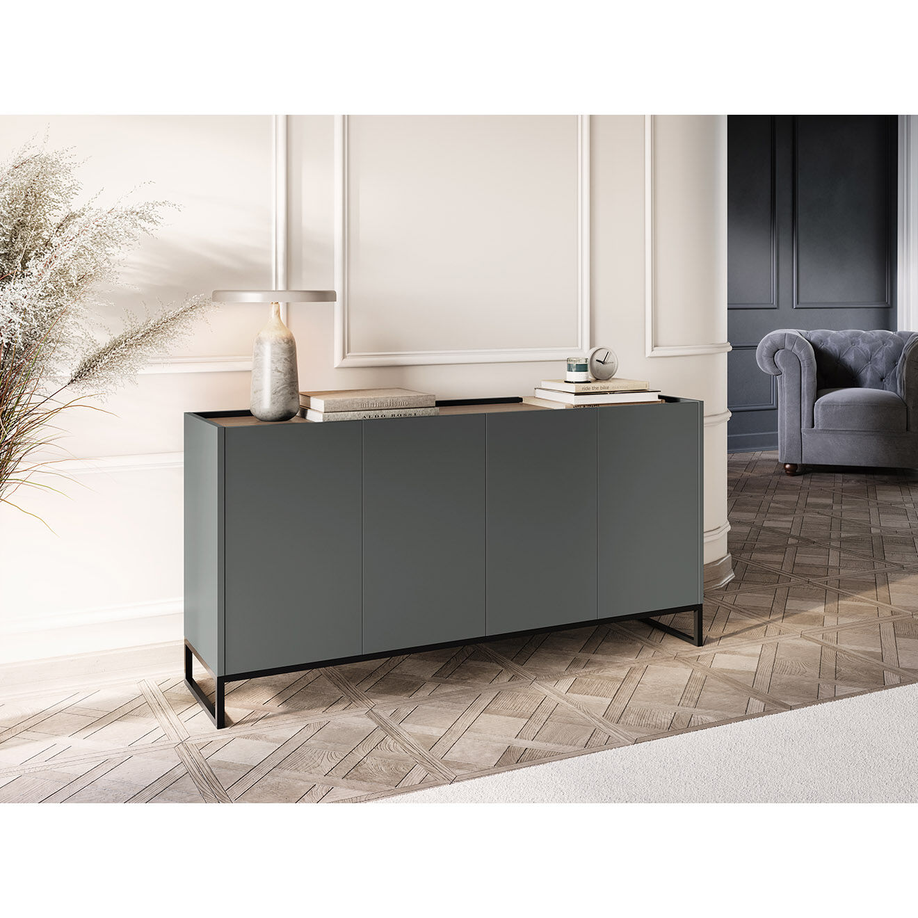 Windsor & Co Buffet Helene gris/chêne naturel - 160x40x80 cm