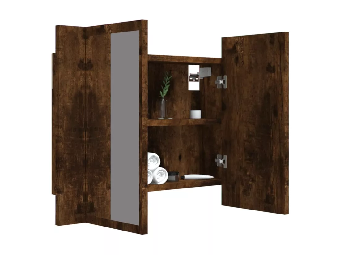 Armoire à miroir LED Chêne fumé 60x12x45 cm Bois d'ingénierie