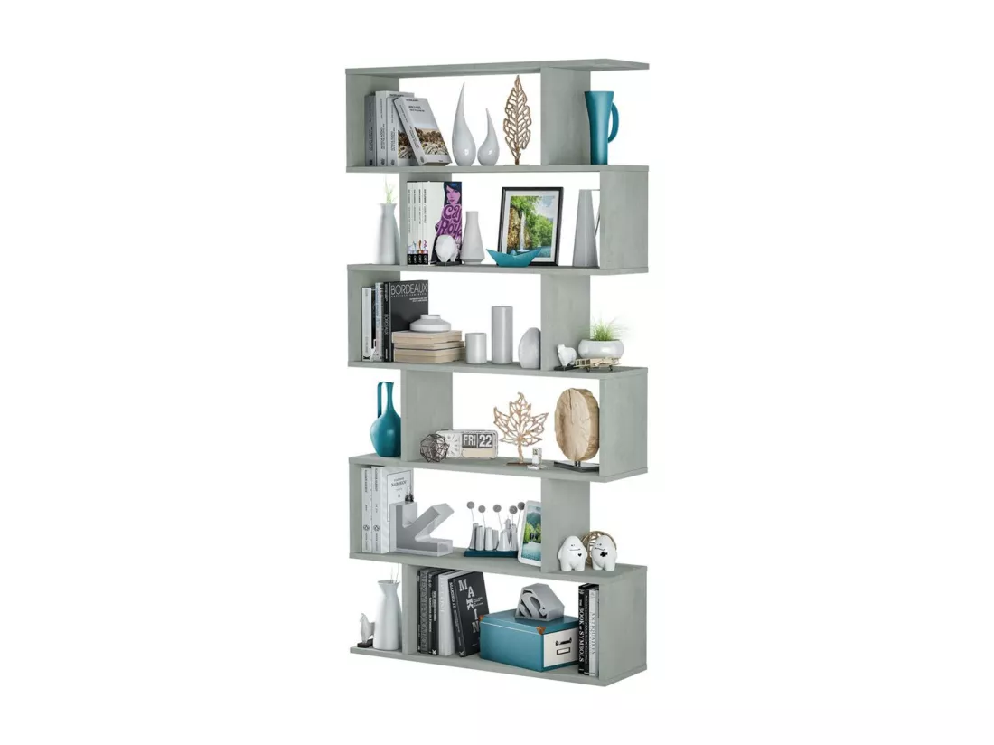 Bibliothèque Dfomme, Bibliothèque haute double face, Etagère de séparation avec 5 étagères, Etagère de bureau moderne, 80x24h192 cm, Gris béton
