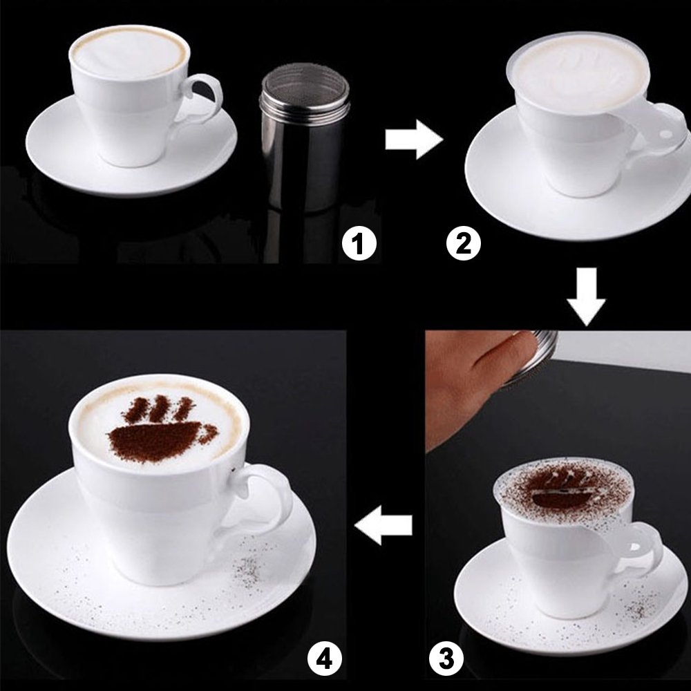 (16er Set) Kaffee Latte Cappuccino / Kuchen / Cupcake Motiv Kakao Streu Schablonen Muster Vorlagen