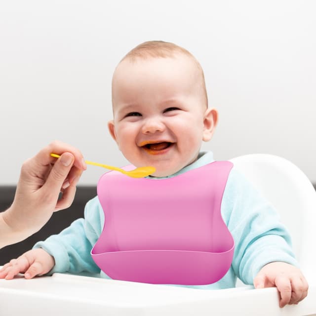 Babyhagesmæk af silikone med drypbakke pink