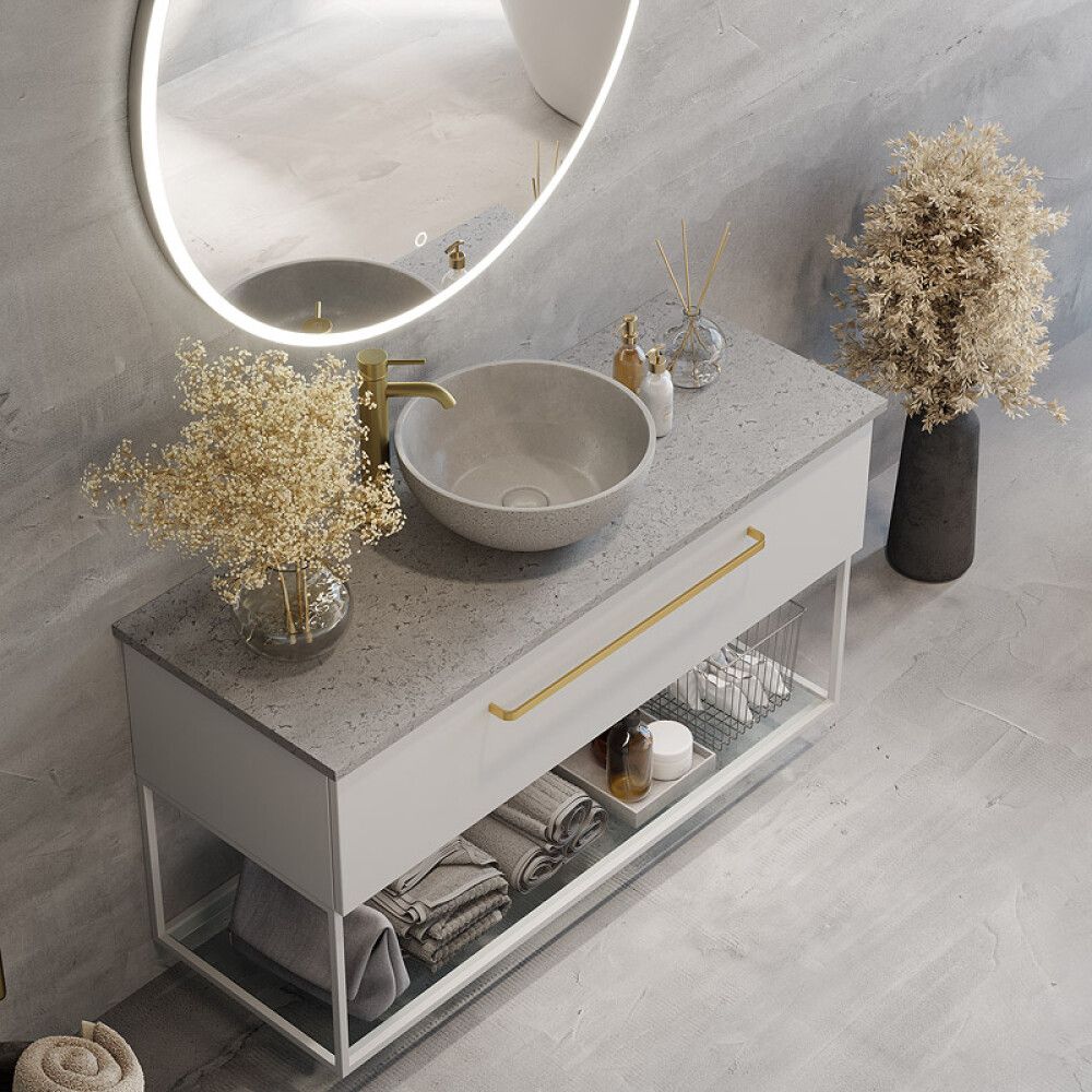 BADEROMSMØBEL CAMARGUE IQ+ SLETT FRONT HVIT MATT/BETONG 120C