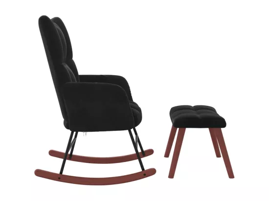 Chaise à bascule avec repose-pied Noir Velours