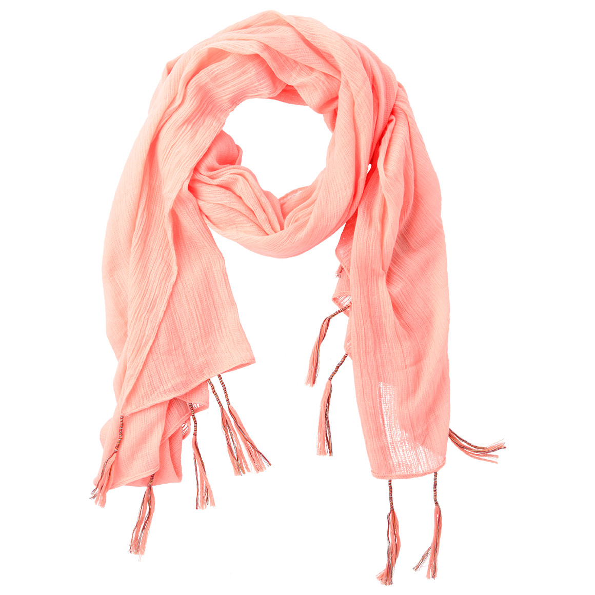 Gina Benotti Damen Tuch mit bunten Tasseln apricot
