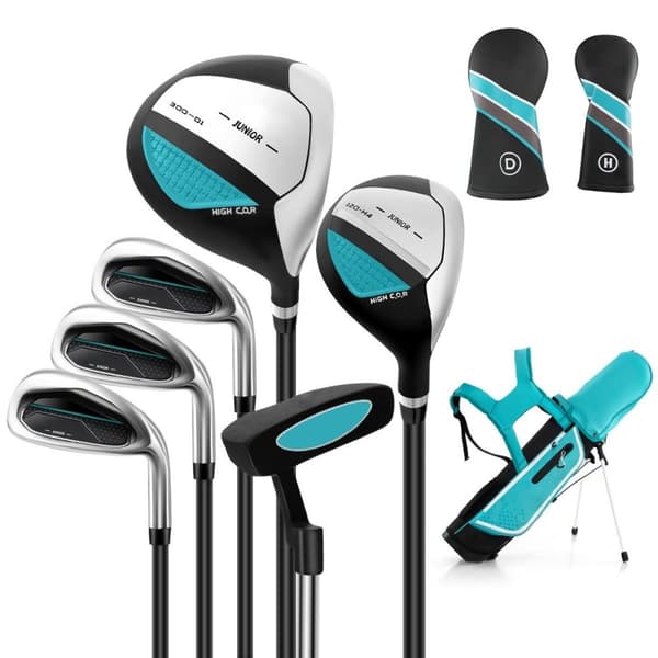 6-delt barnegolfkøllesett med golfbag og regntrekk for barn i alderen 11-13 år blå