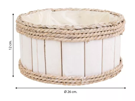 Panier en bois et corde blanc d25x13/24h