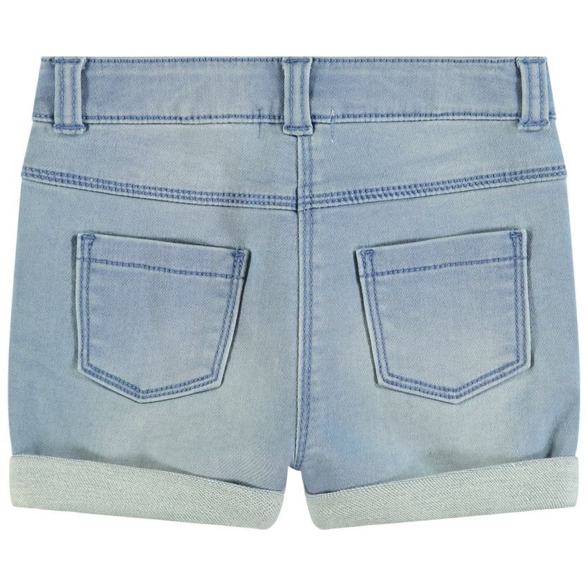 Short en jean avec patch forme coeur - Bleu